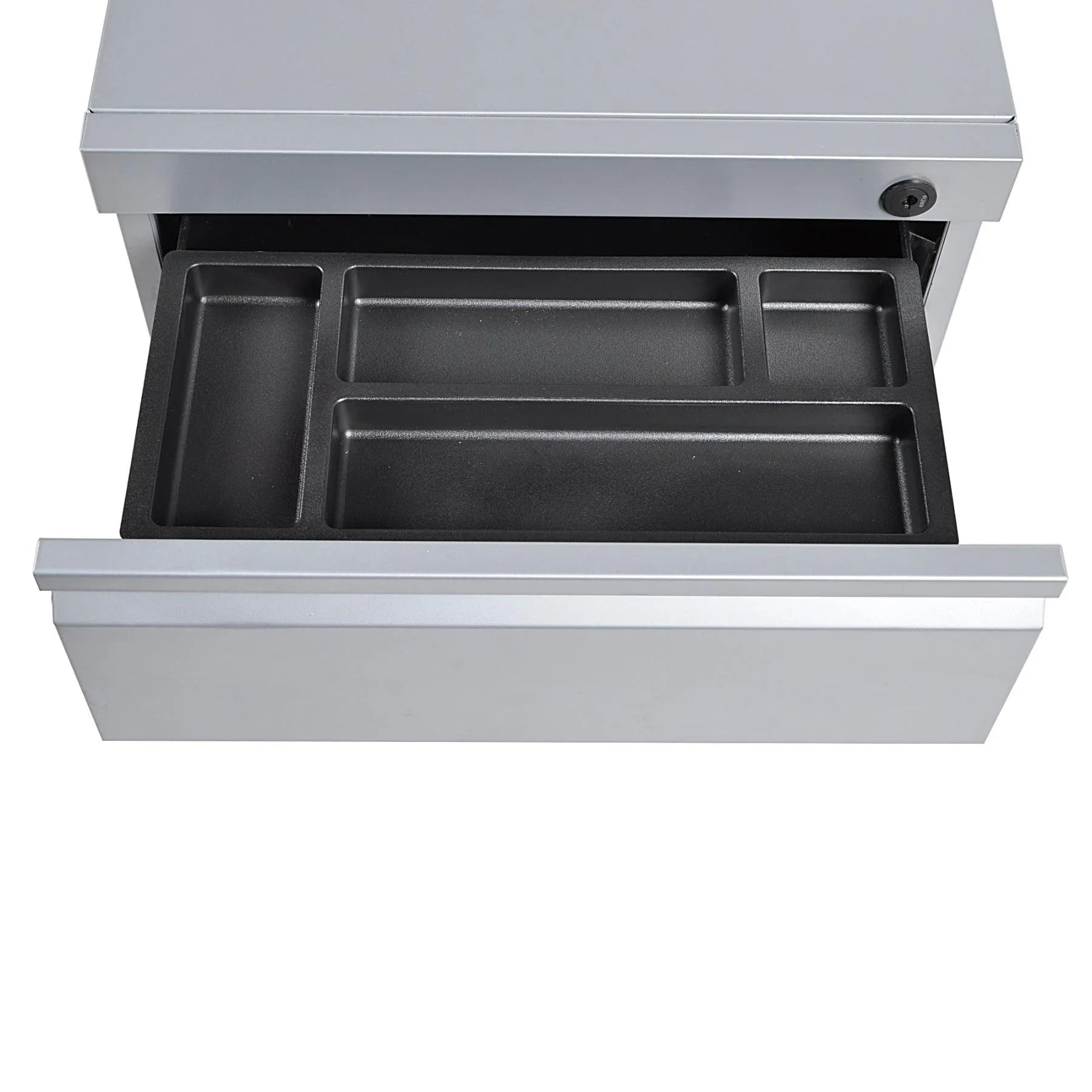 Mobile Box File Cabinet Pedestal, Top Drawer Detail, Silver