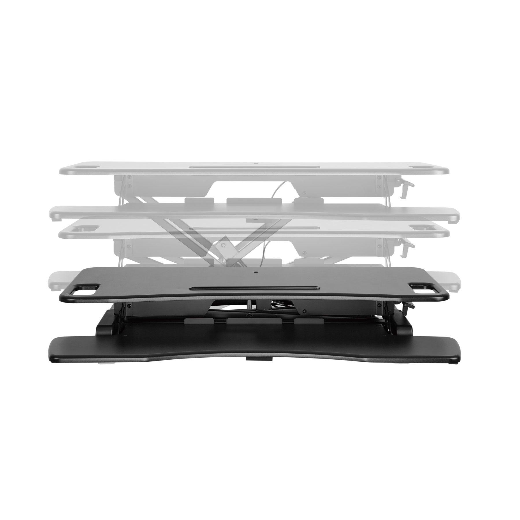 Flexus 2 Standing Desk Converter, seen from the front at various heights