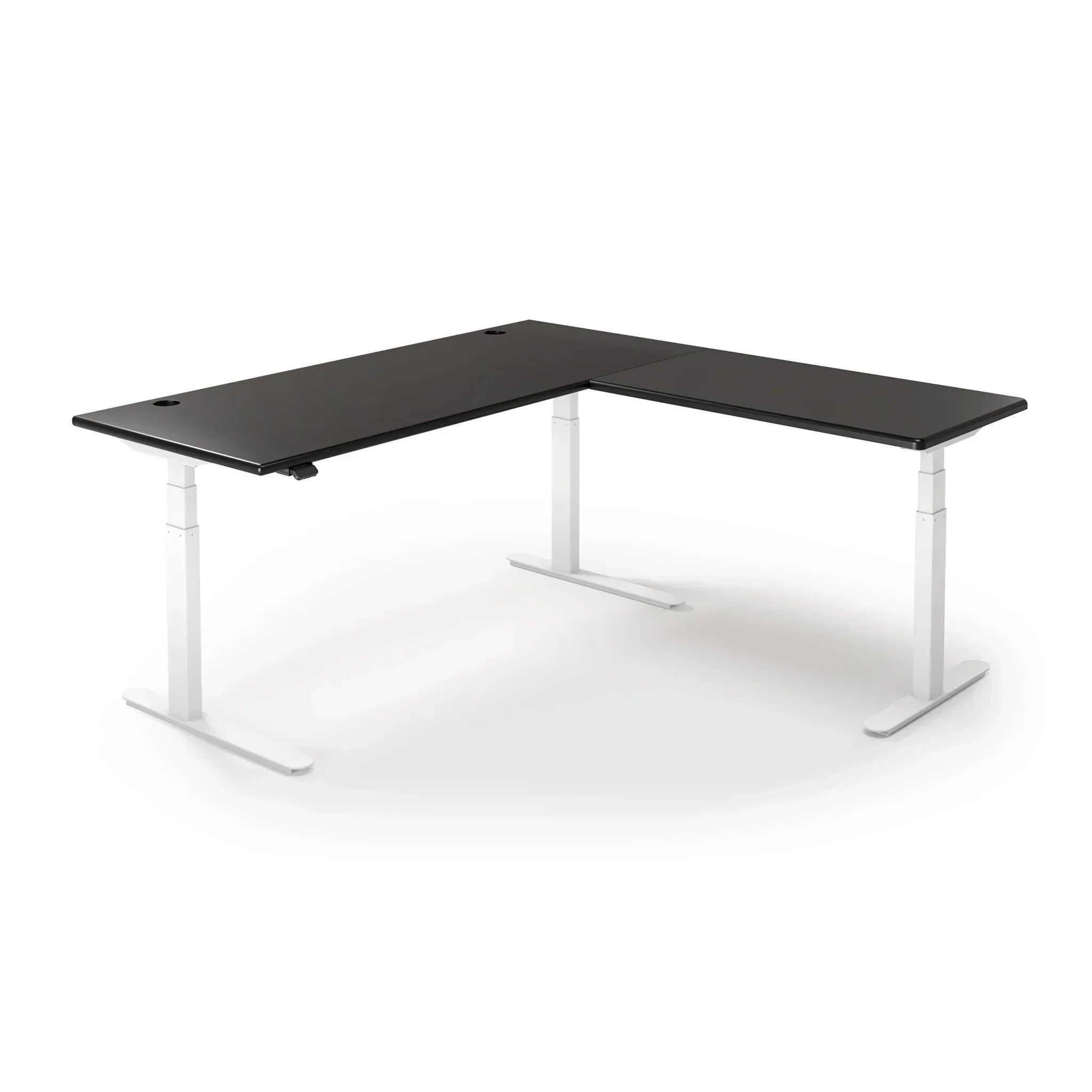 Lander Standing L-Desk in 3D Laminate 30x95 Main-Black-White-With Grommet Holes-iMovR