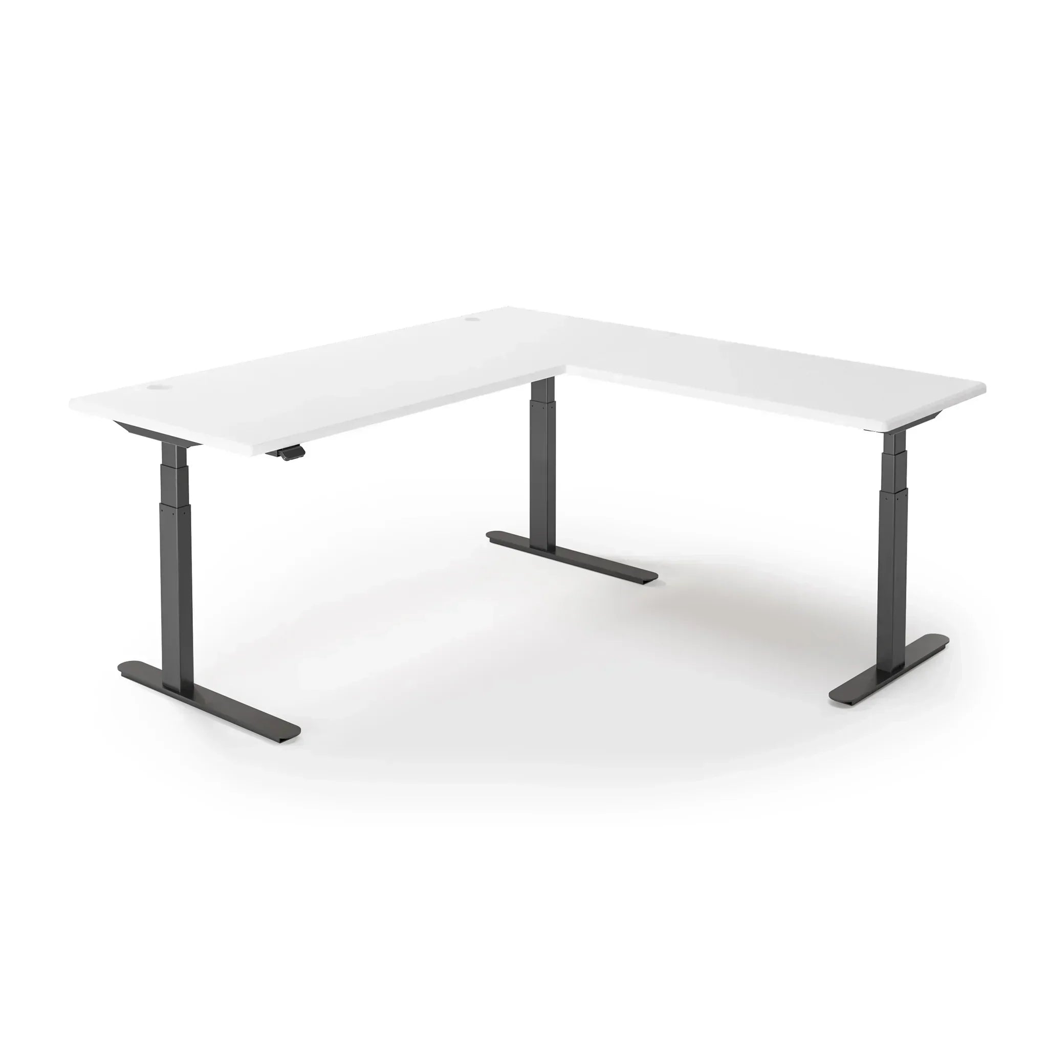 Lander Standing L-Desk in 3D Laminate 30x95 Main-Designer White-Black-With Grommet Holes-iMovR