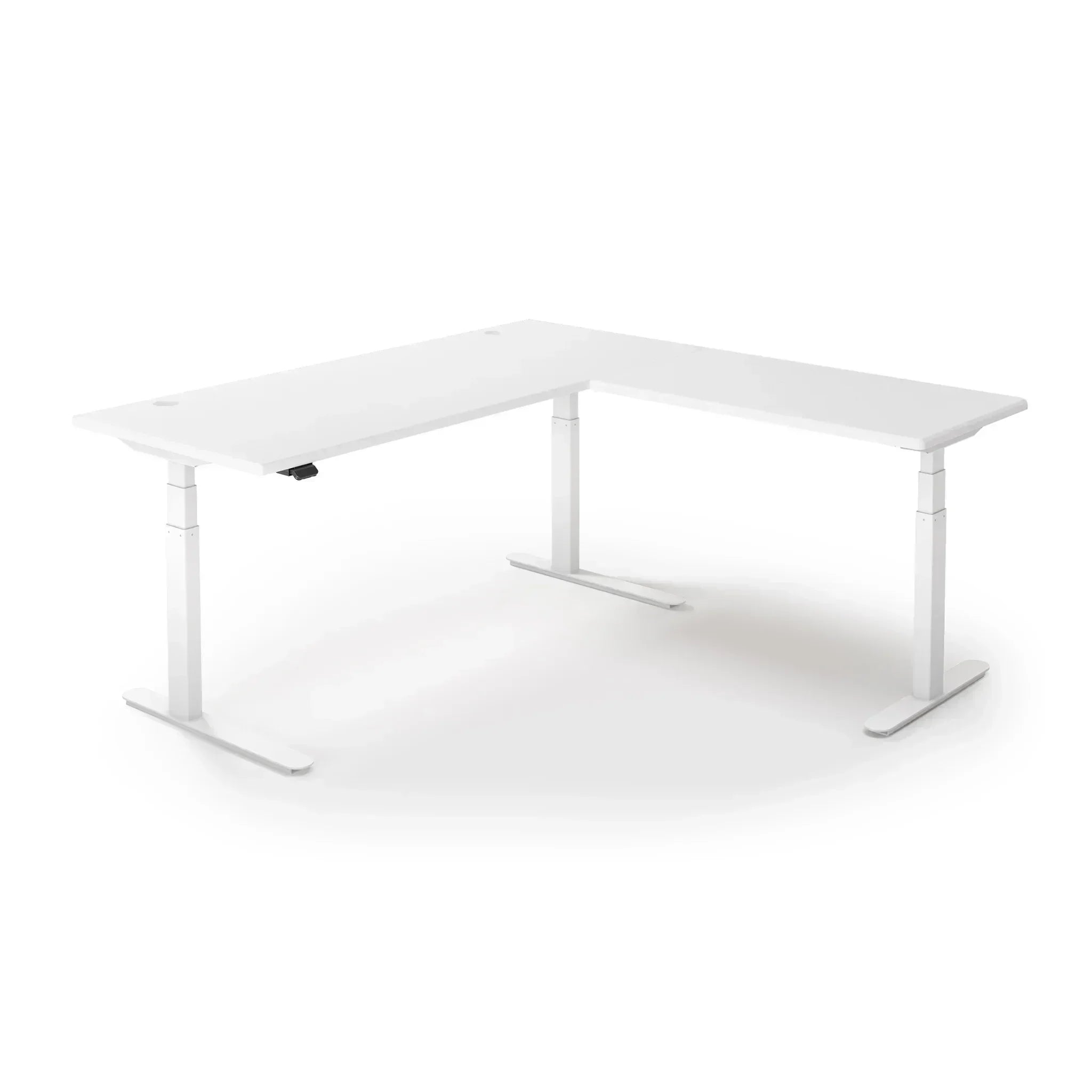 Lander Standing L-Desk in 3D Laminate 30x95 Main-Designer White-White-With Grommet Holes-iMovR