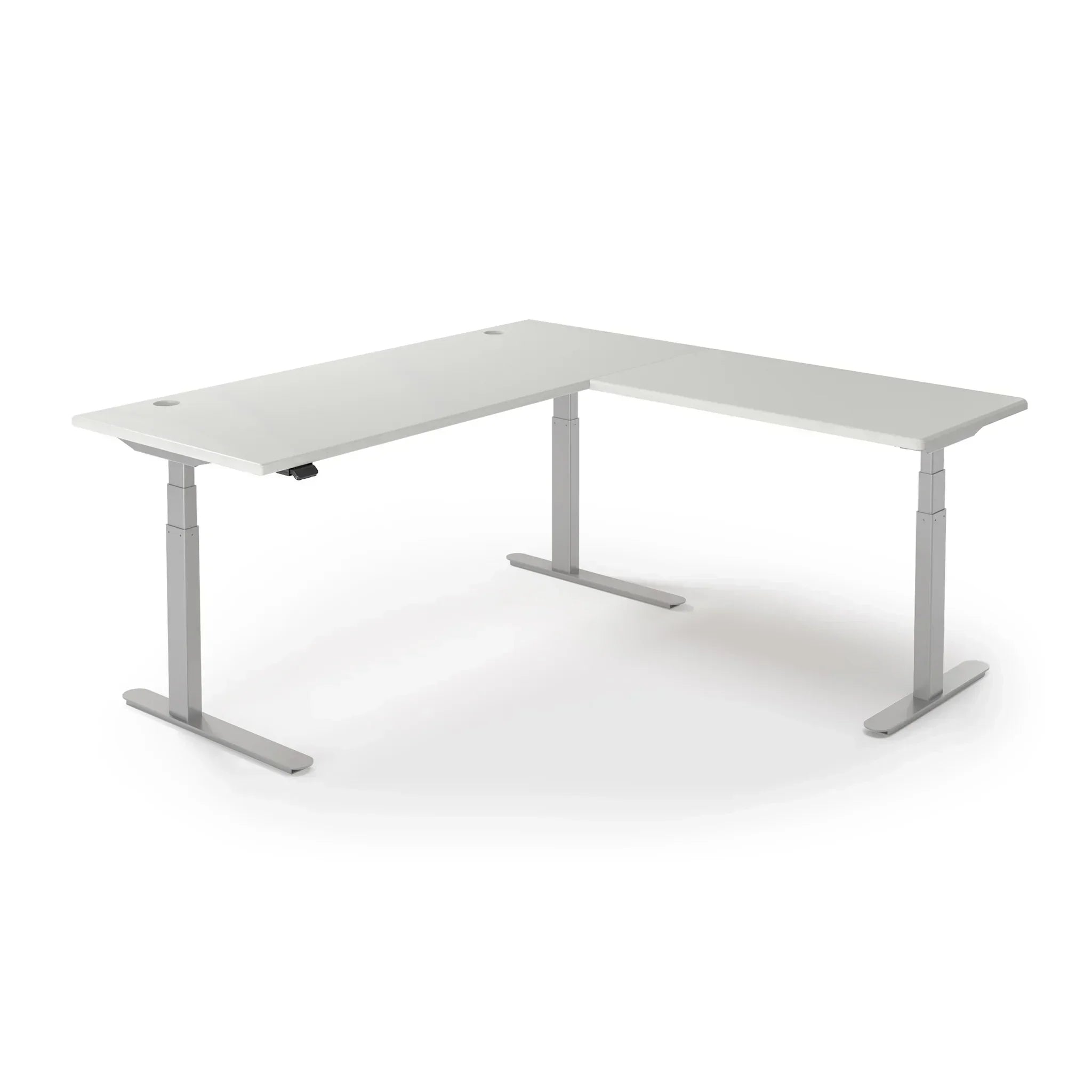 Lander Standing L-Desk in 3D Laminate 30x95 Main-Fashion Gray-Silver-With Grommet Holes-iMovR