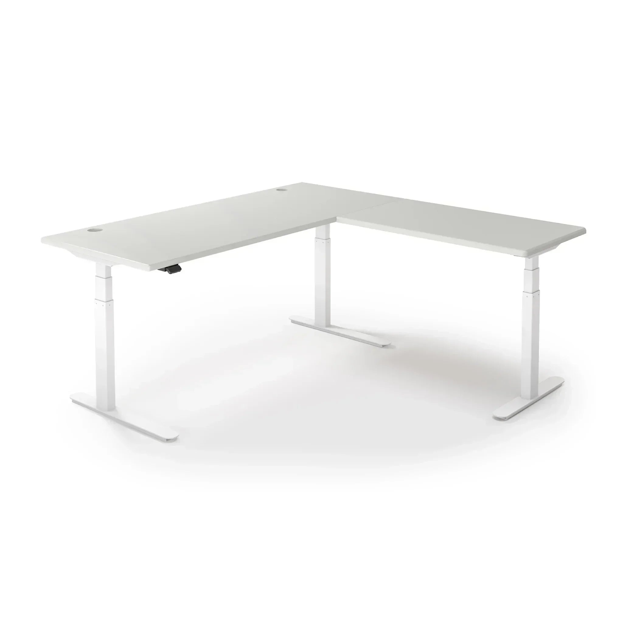 Lander Standing L-Desk in 3D Laminate 30x95 Main-Fashion Gray-White-With Grommet Holes-iMovR