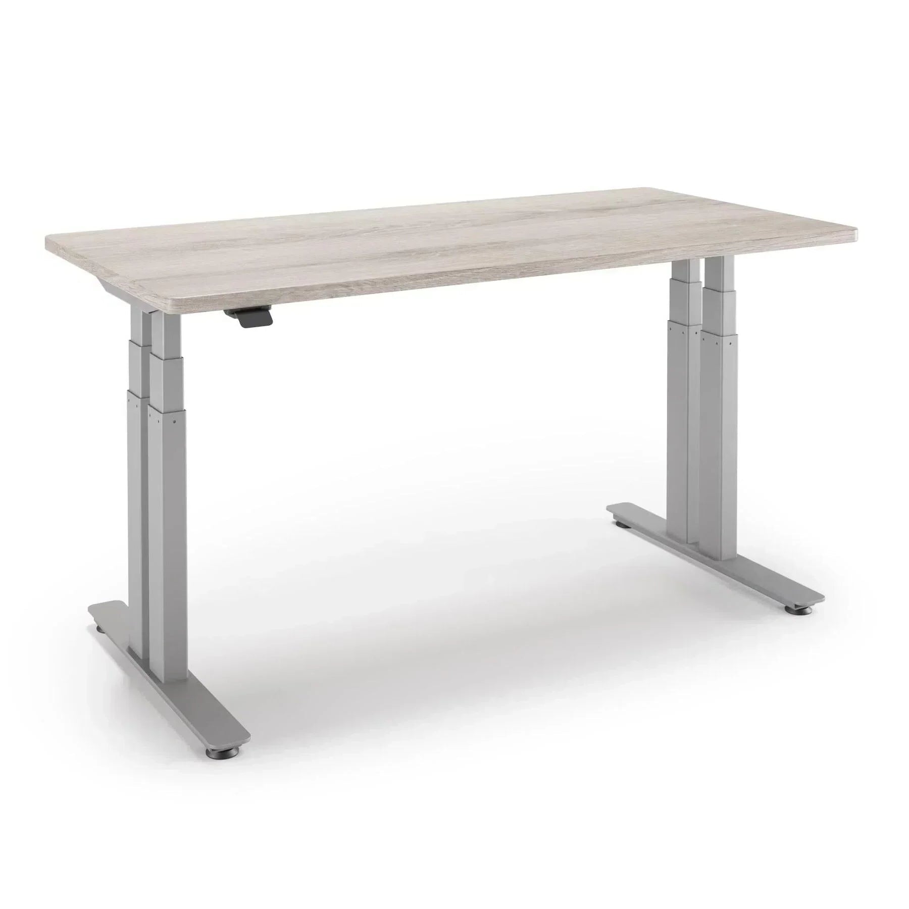 P1 ELITE+ Standing Desk 30x59-Driftwood-With Grommet Holes-Silver-iMovR