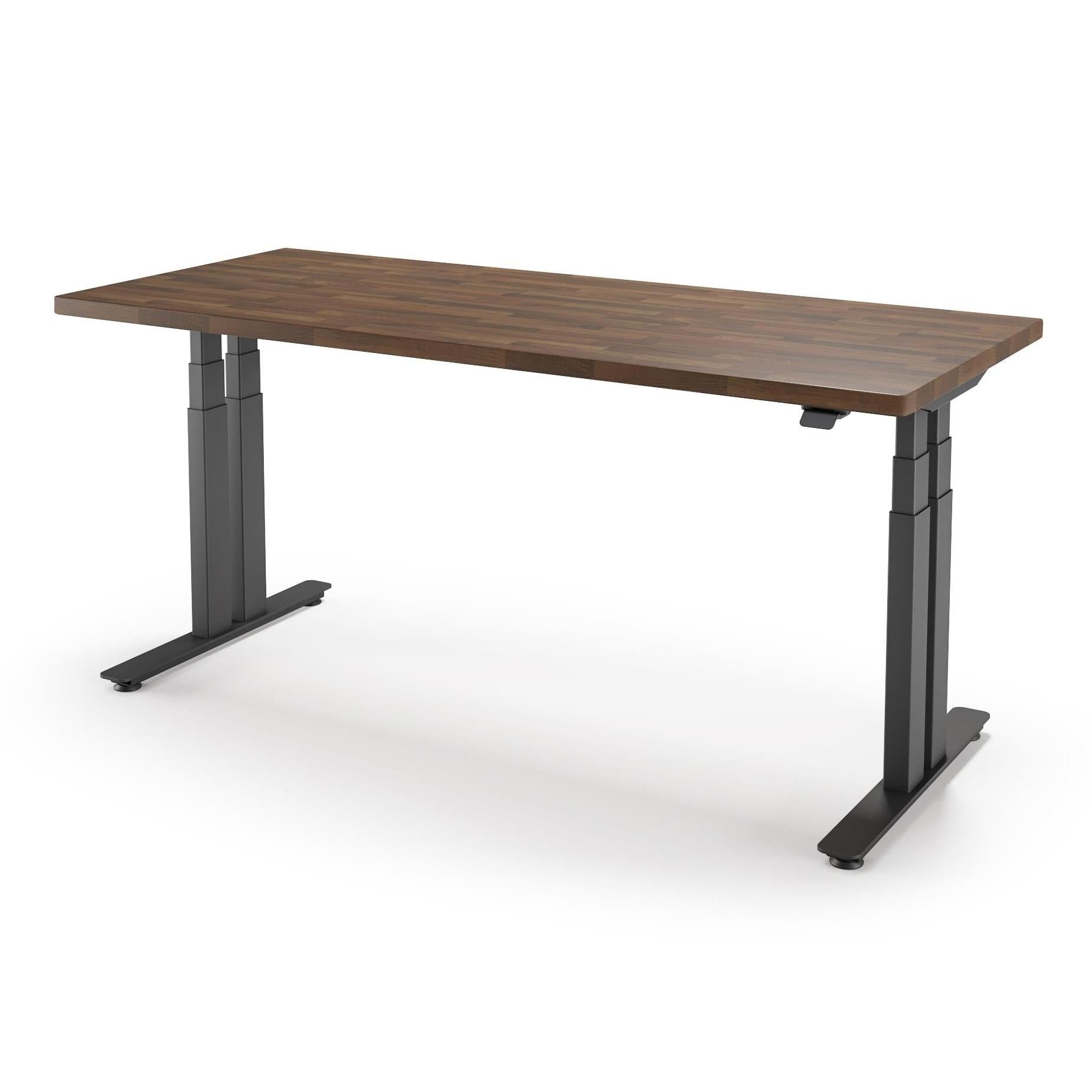 iMovr-P1 ELITE+ Standing Desk with Solid Wood Butcher Block Surface 30x77-BB Chestnut Finish-With Grommet Holes-Black