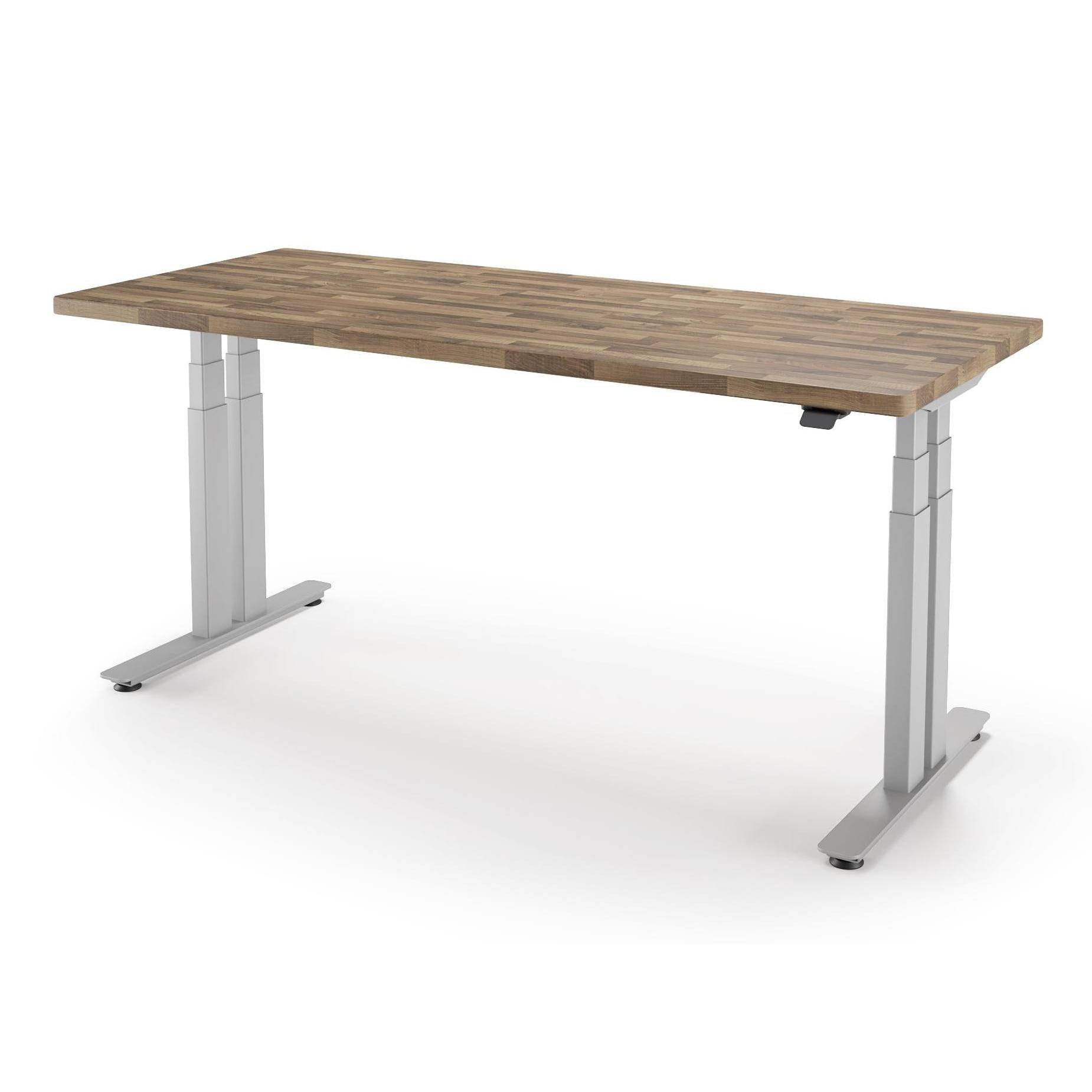 iMovr-P1 ELITE+ Standing Desk with Solid Wood Butcher Block Surface 30x77-BB Chestnut Finish-With Grommet Holes-Silver