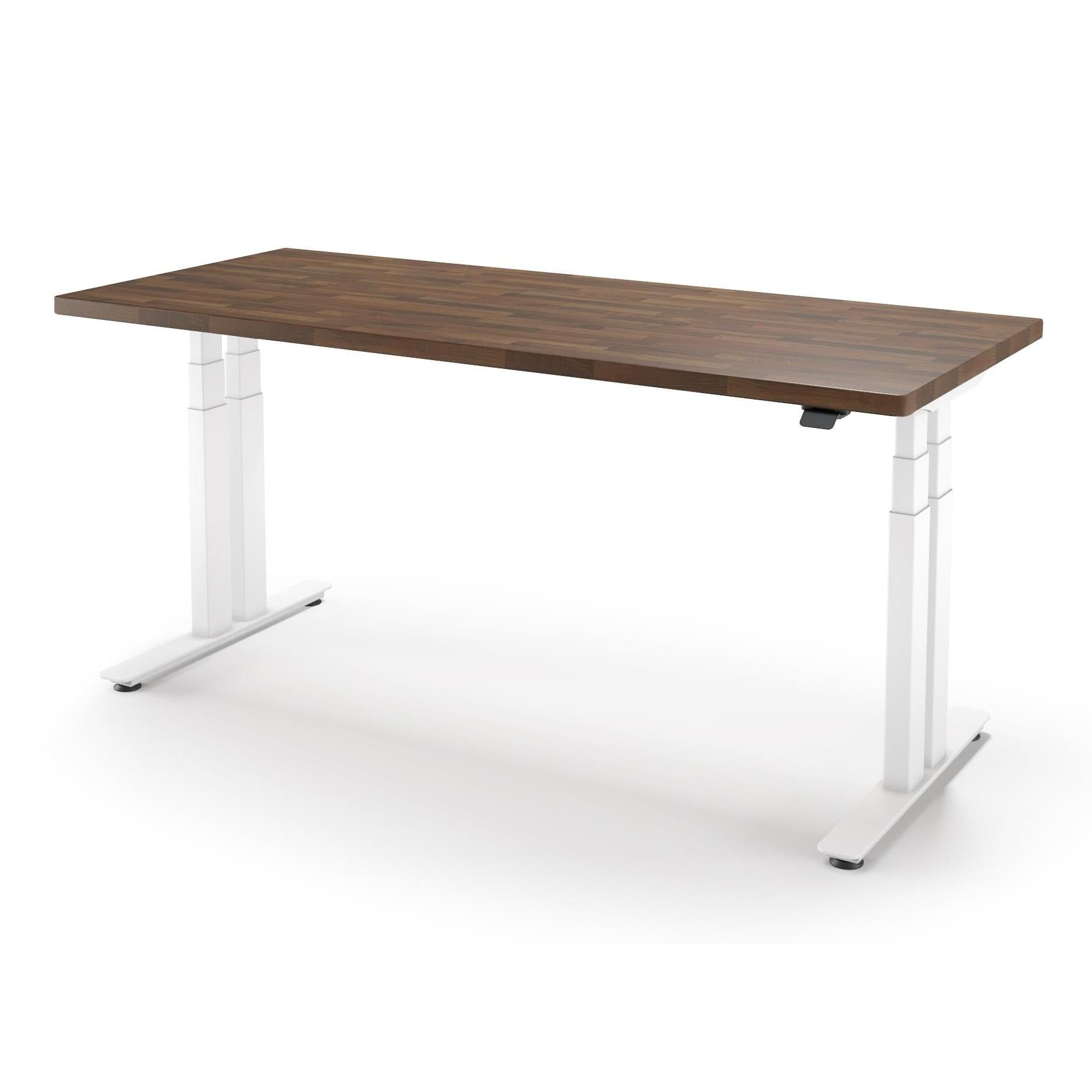 iMovr-P1 ELITE+ Standing Desk with Solid Wood Butcher Block Surface 30x77-BB Chestnut Finish-With Grommet Holes-White