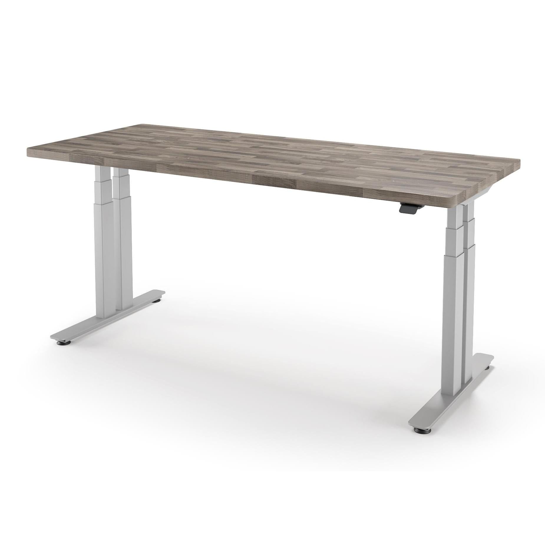 iMovr-P1 ELITE+ Standing Desk with Solid Wood Butcher Block Surface 30x77-BB Gauntlet Finish-With Grommet Holes-Silver