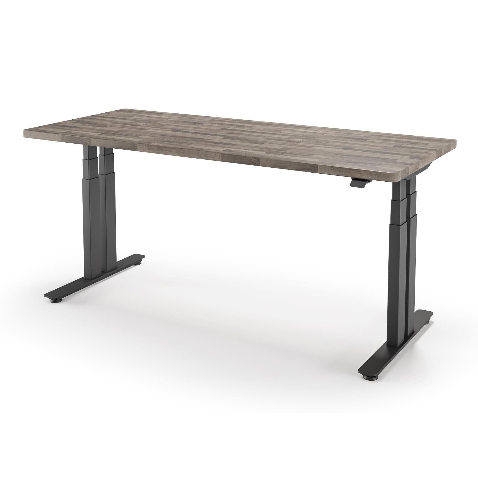 iMovr-P1 ELITE+ Standing Desk with Solid Wood Butcher Block Surface 30x77-BB Ghost Finish-With Grommet Holes-Black