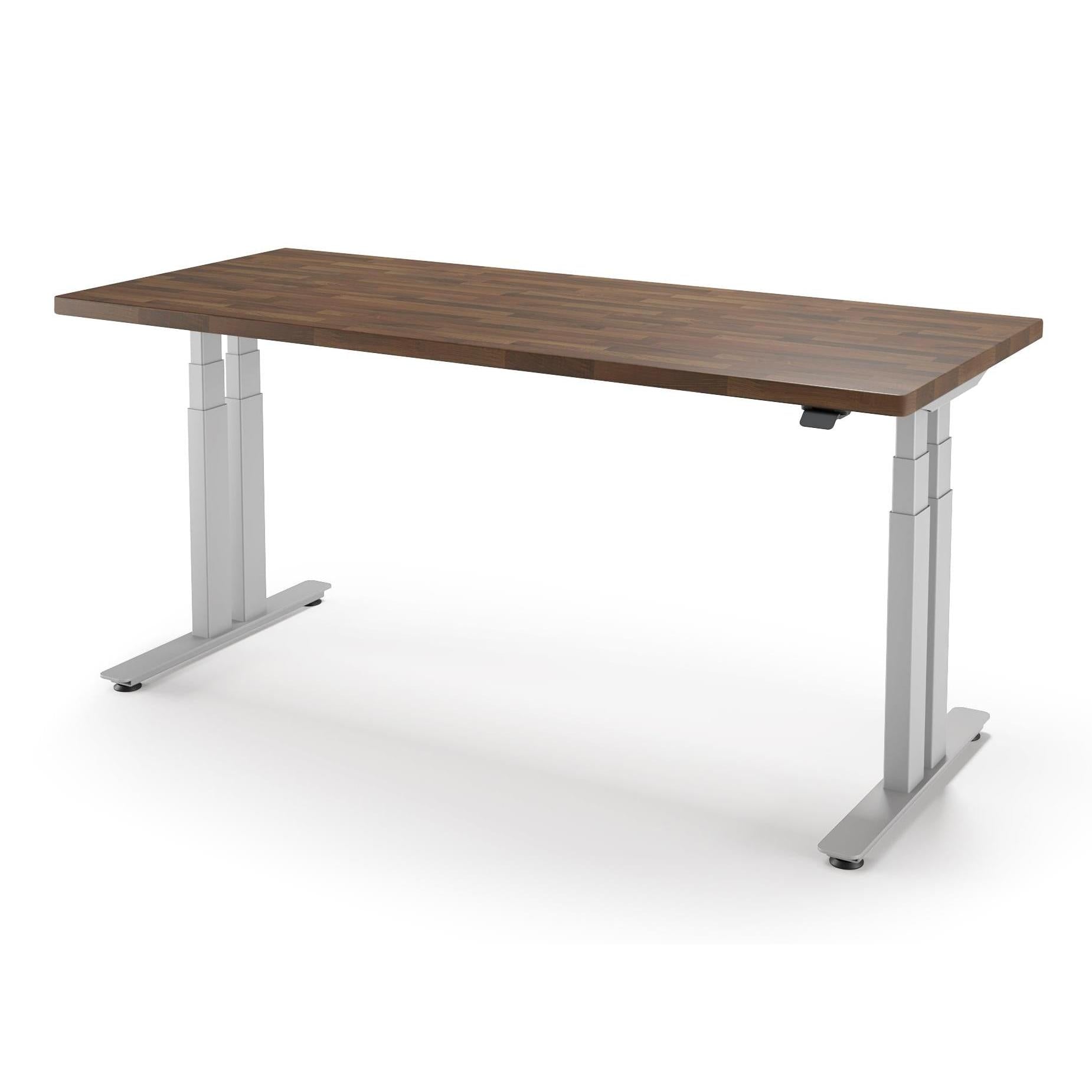 iMovr-P1 ELITE+ Standing Desk with Solid Wood Butcher Block Surface 30x77-BB Ghost Finish-With Grommet Holes-Silver