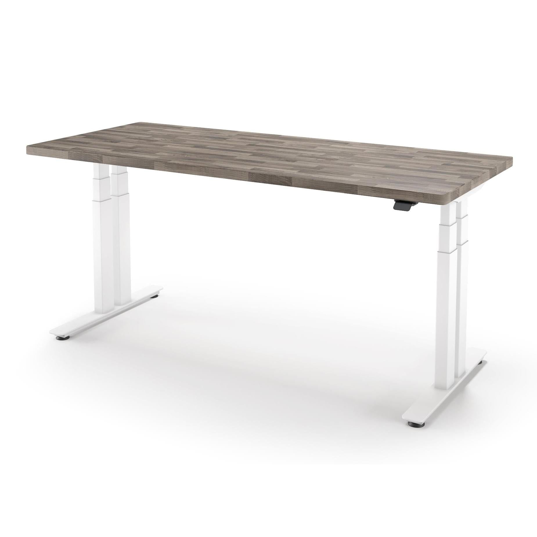 iMovr-P1 ELITE+ Standing Desk with Solid Wood Butcher Block Surface 30x77-BB Ghost Finish-With Grommet Holes-White