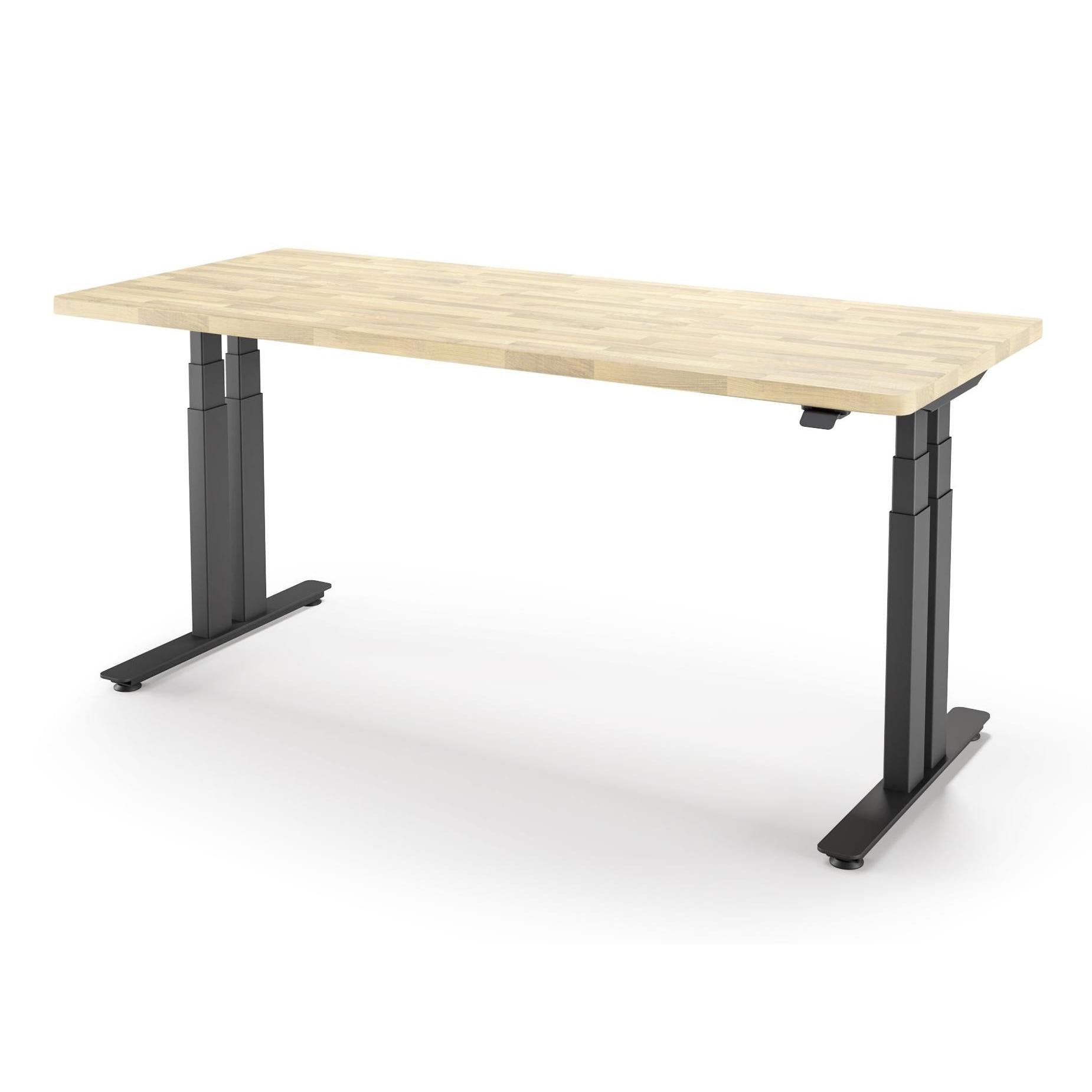 iMovr-P1 ELITE+ Standing Desk with Solid Wood Butcher Block Surface 30x77-BB Natural Birch Finish-With Grommet Holes-Black