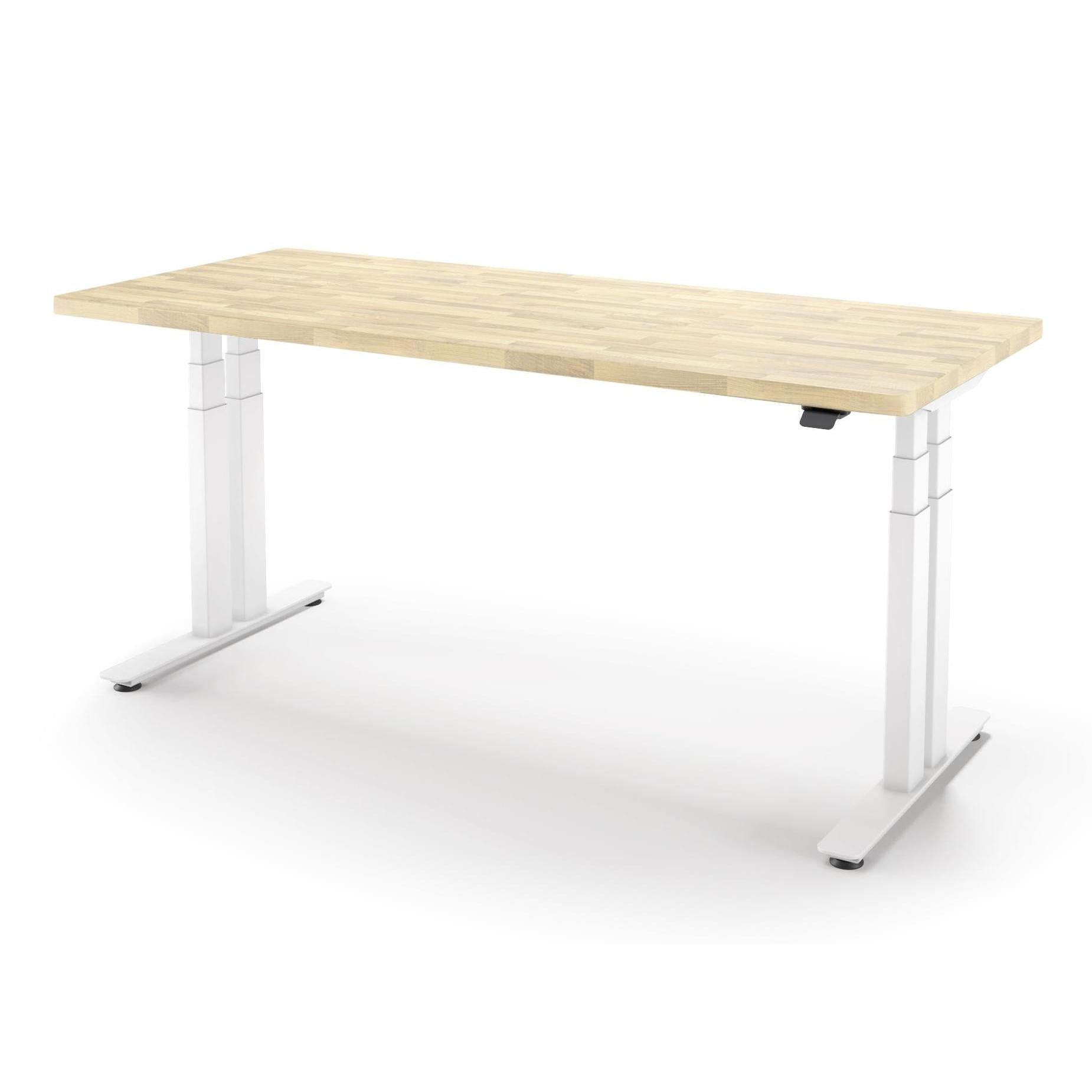 iMovr-P1 ELITE+ Standing Desk with Solid Wood Butcher Block Surface 30x77-BB Natural Birch Finish-With Grommet Holes-White