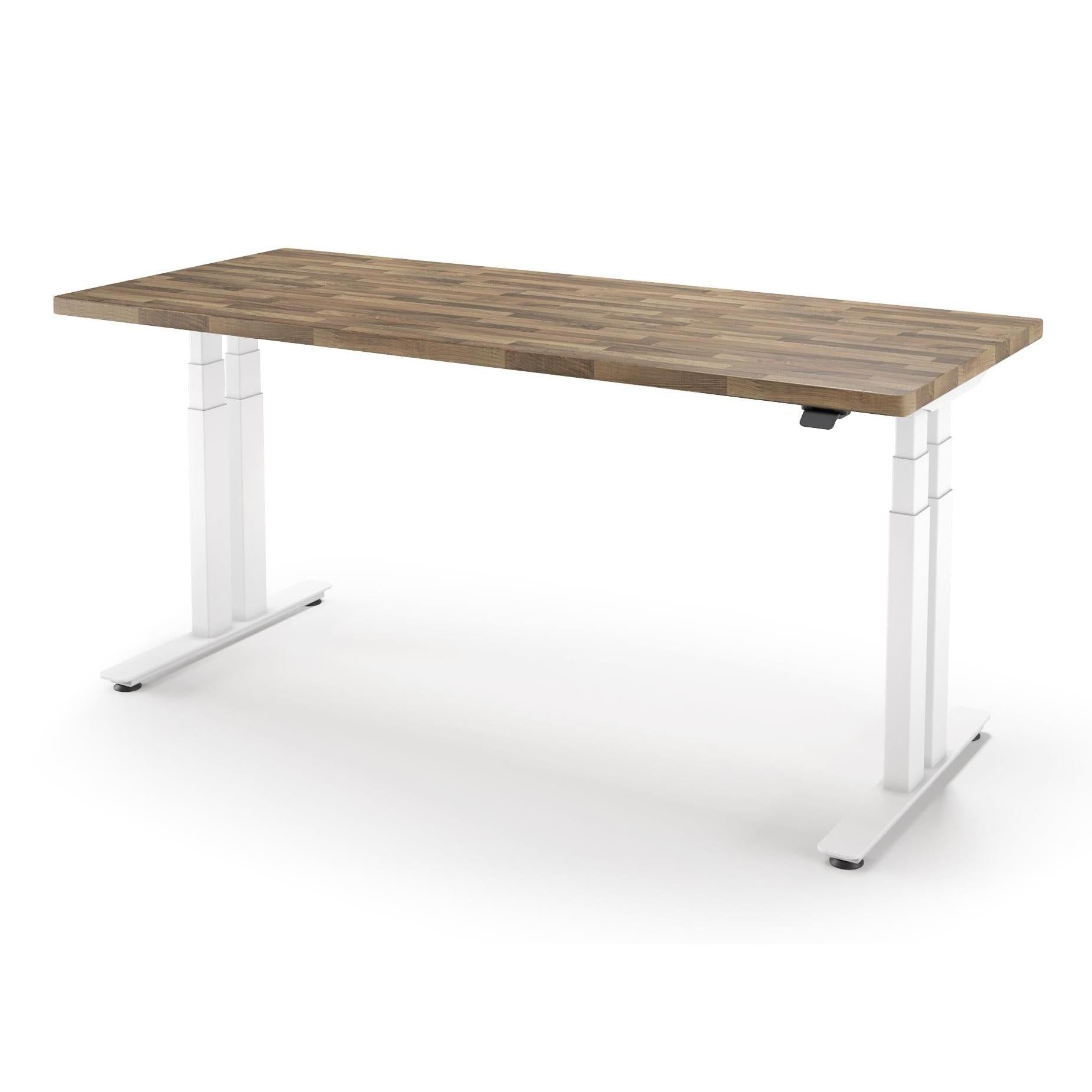 iMovr-P1 ELITE+ Standing Desk with Solid Wood Butcher Block Surface 30x77-BB Walnut Finish-With Grommet Holes-White