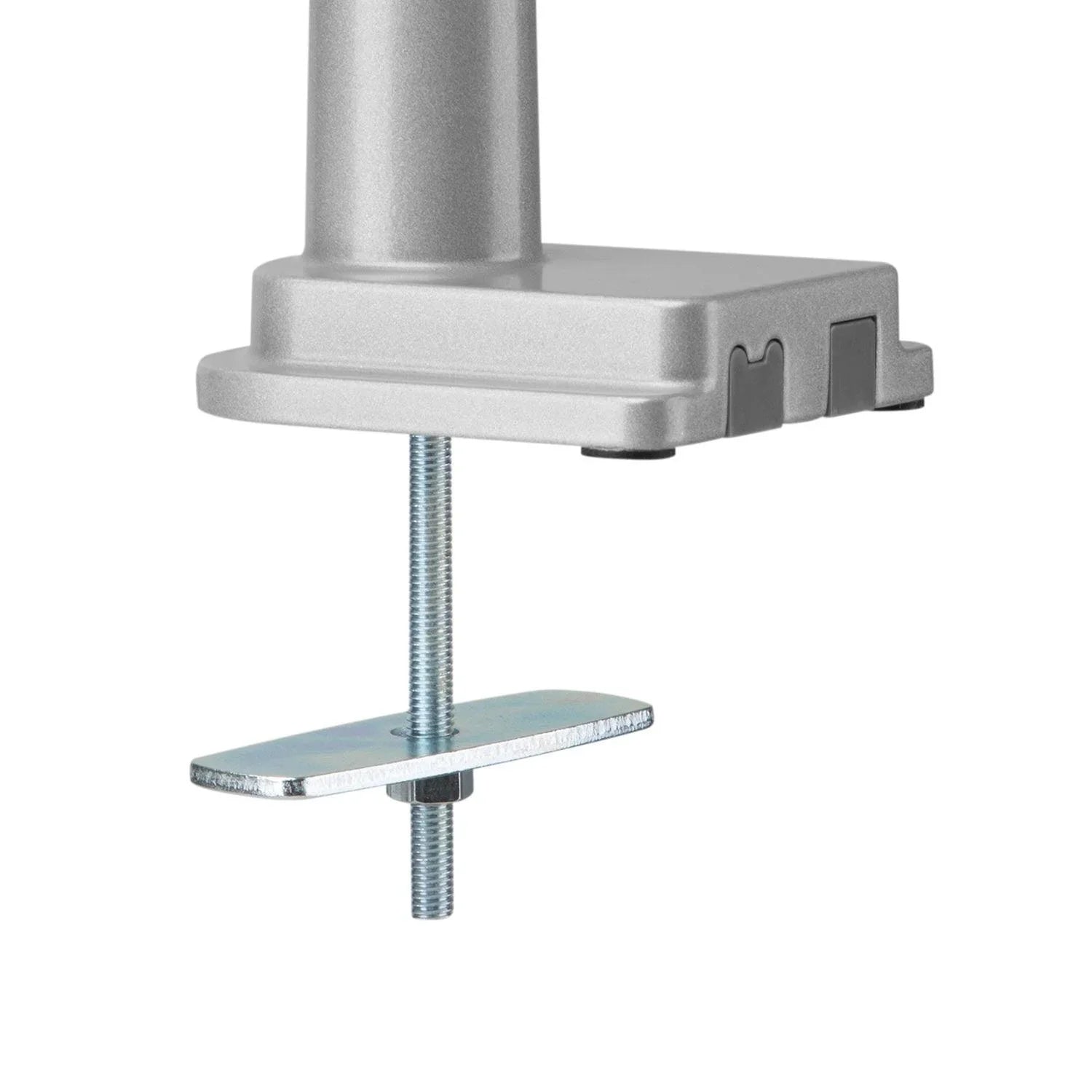 Detail of the grommet-mount option for the Echo Single Monitor Arm, sown in silver.