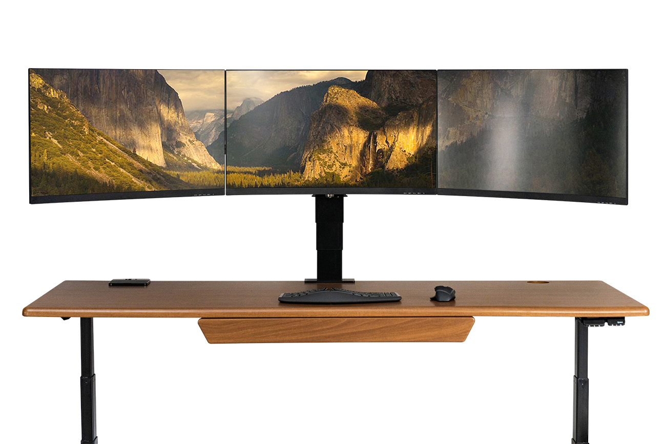 EMMA Electric Triple Monitor Arm on Lander Standing Desk