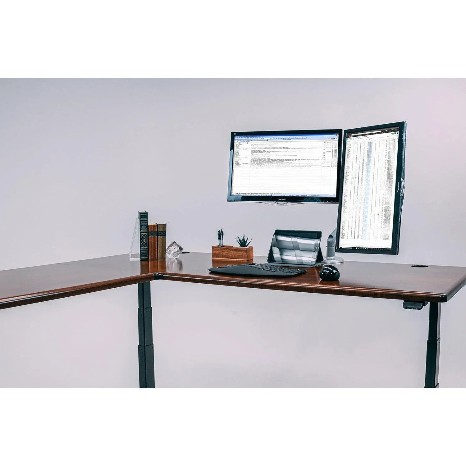 Lander Standing L-Desk - Solid Wood - iMovR
