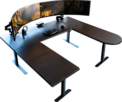 iMovR Lander U-Desk in Obsidian Oak on Black Base