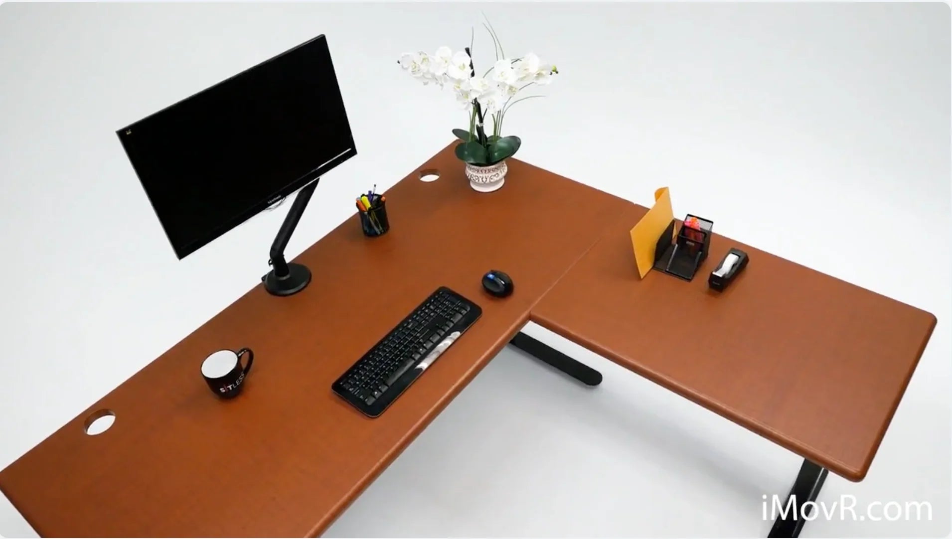 Lander Standing L-Desk with 3D Laminate Desktop
