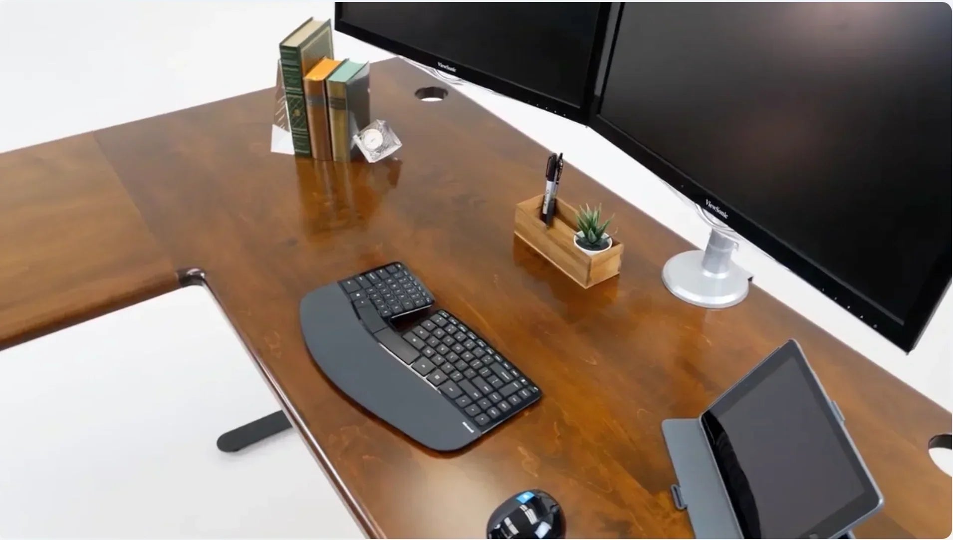 Lander Standing L-Desk with Solid Wood Desktop