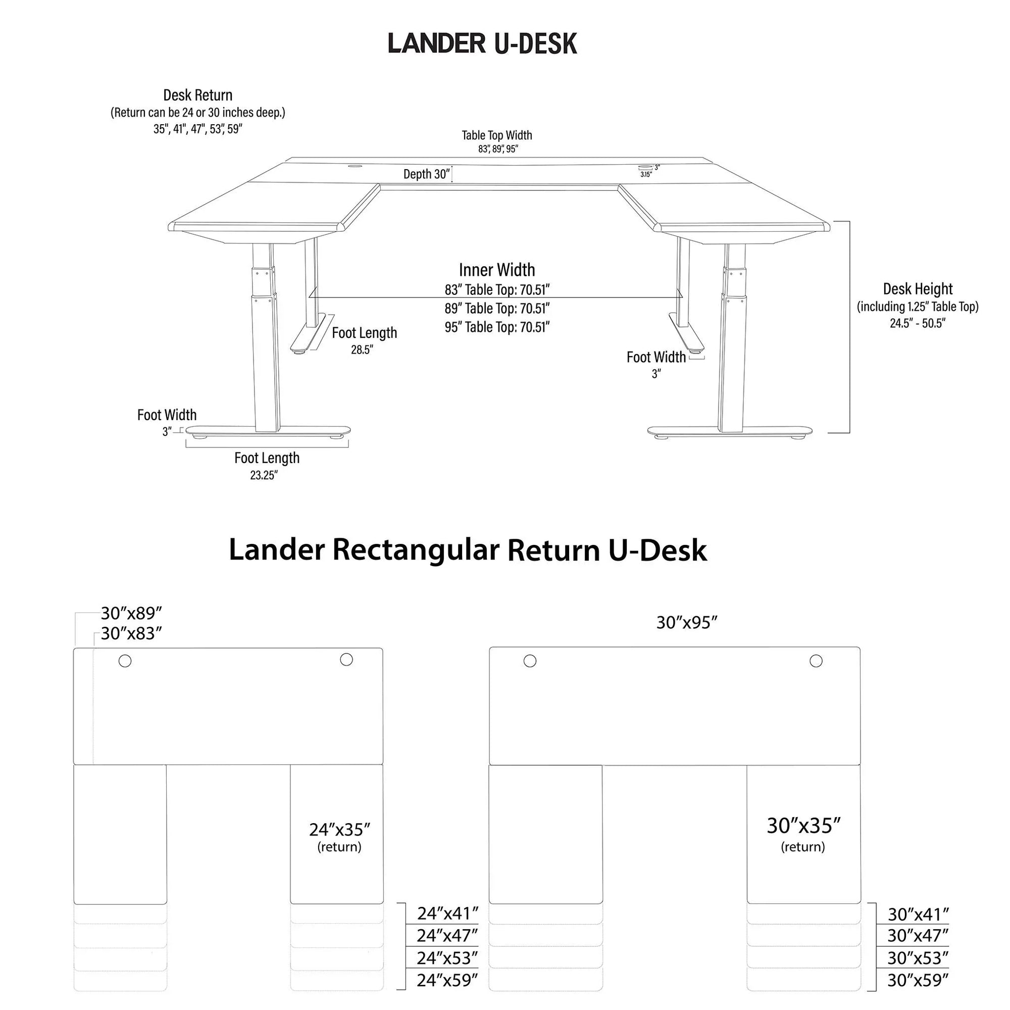 Lander Standing U-Desk with 3D Laminate Desktop