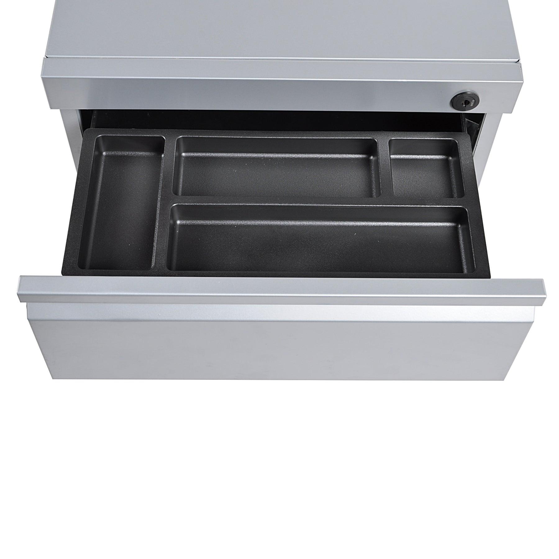Mobile Box File Cabinet Pedestal, Top Drawer Detail, Silver