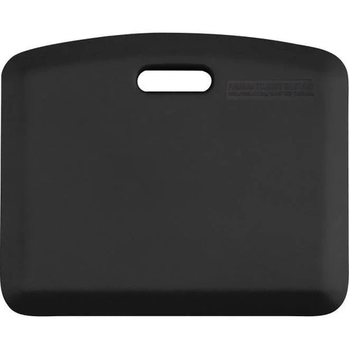Black EcoLast Portable 18″ × 22″ Standing Mat with handle and rounded corners.