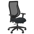 Black McHale ergonomic office chair with mesh back, fabric seat, 4D armrests, and carpet casters.