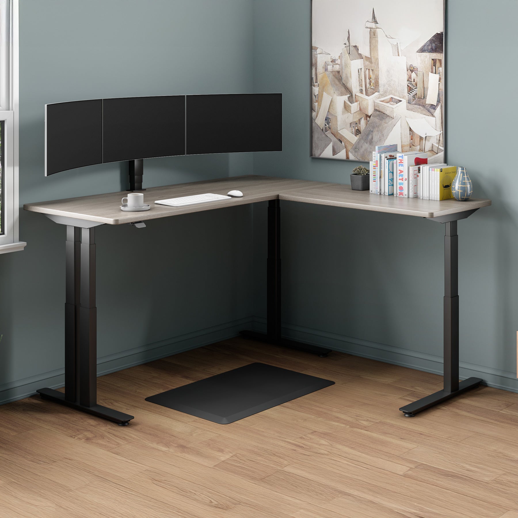 P1 ELITE PLUS L-Shaped Standing Desk with 3D Laminate Desktop