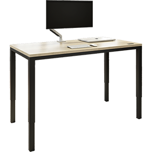 iMovR Q Desk with Halifax Oak finish on Black base