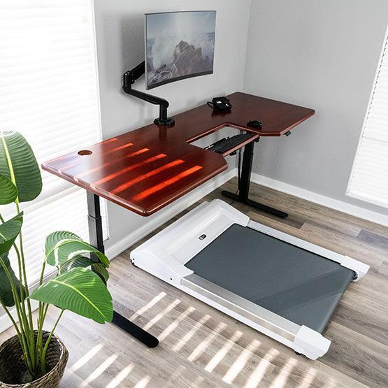 Lander Solid Wood Desk with SteadyType (Regent Cherry on Black Base) with Unsit Office Treadmill