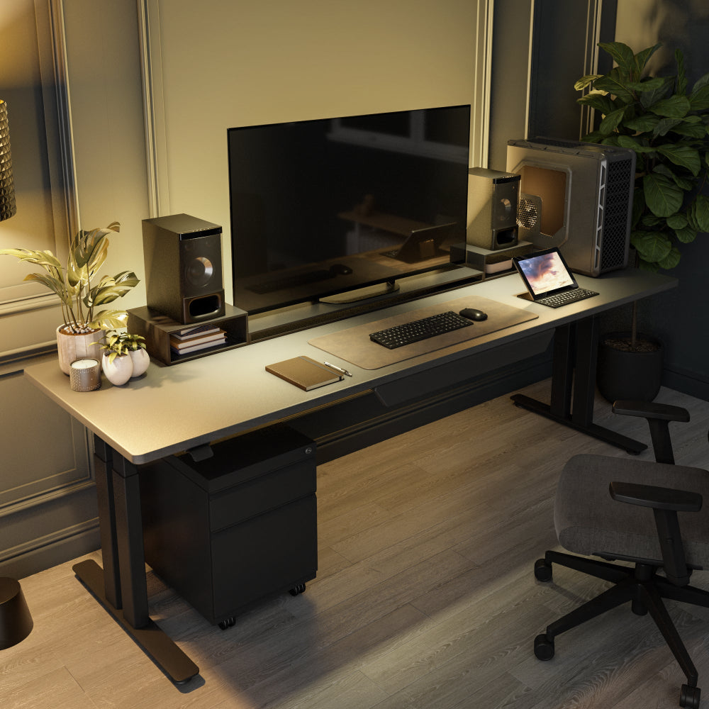 Modern sit to stand home office desk with drawer