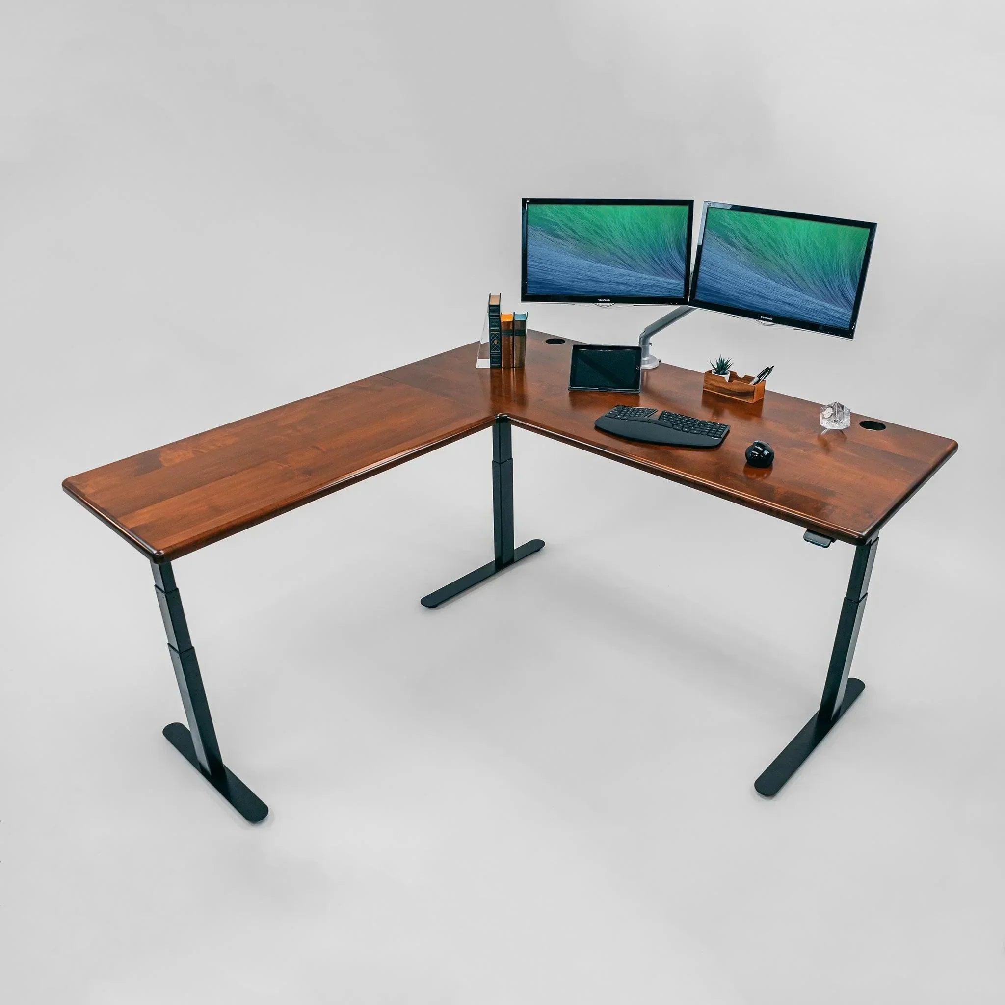 iMovR | Lander Standing L-Desk with Solid Wood Desktop
