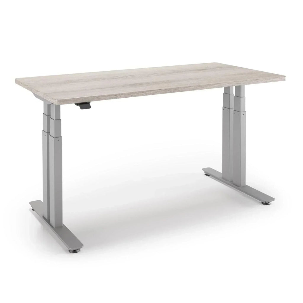 P1 ELITE+ Standing Desk 30x59-Driftwood-With Grommet Holes-Silver-iMovR