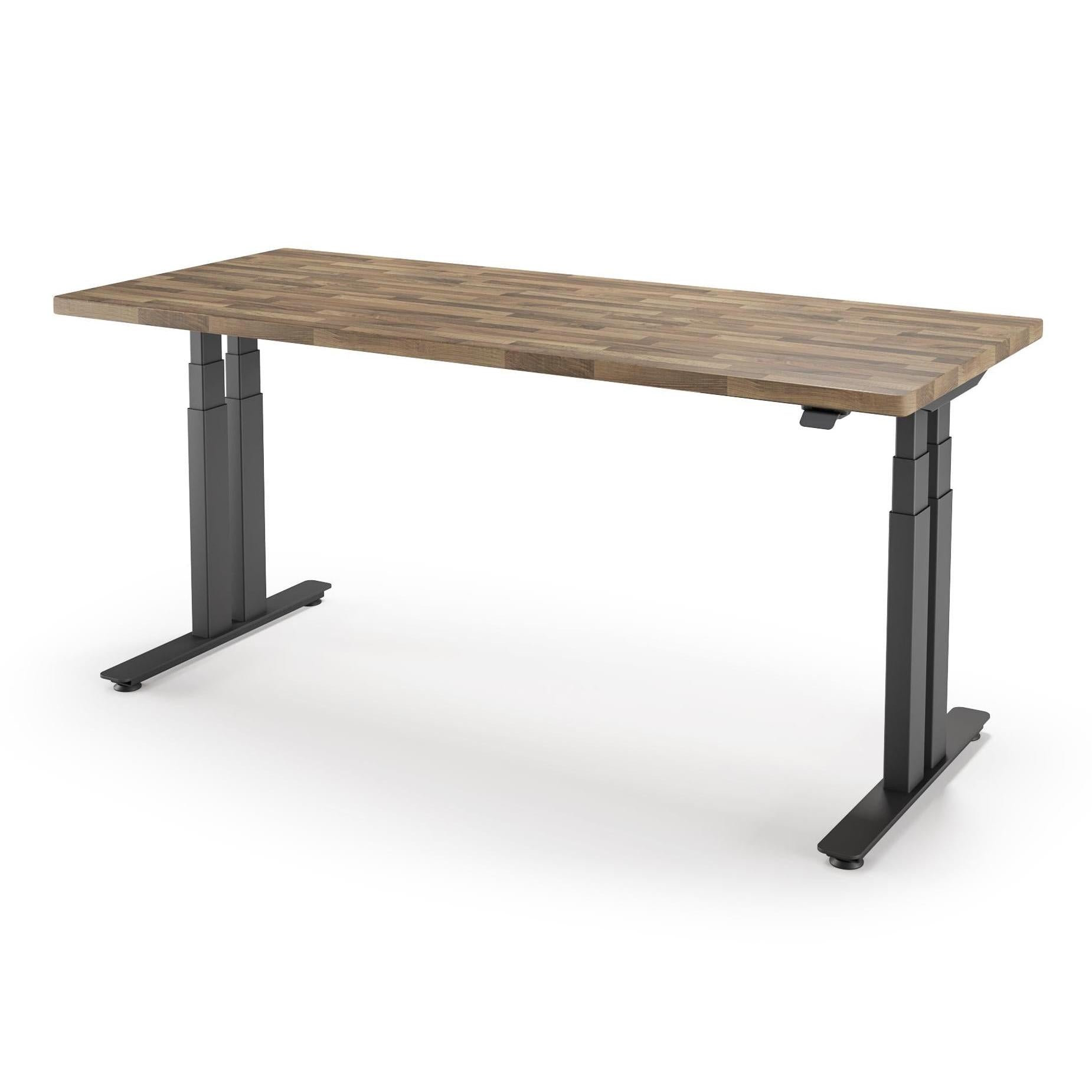 iMovr-P1 ELITE+ Standing Desk with Solid Wood Butcher Block Surface 30x77-BB Walnut Finish-With Grommet Holes-Black