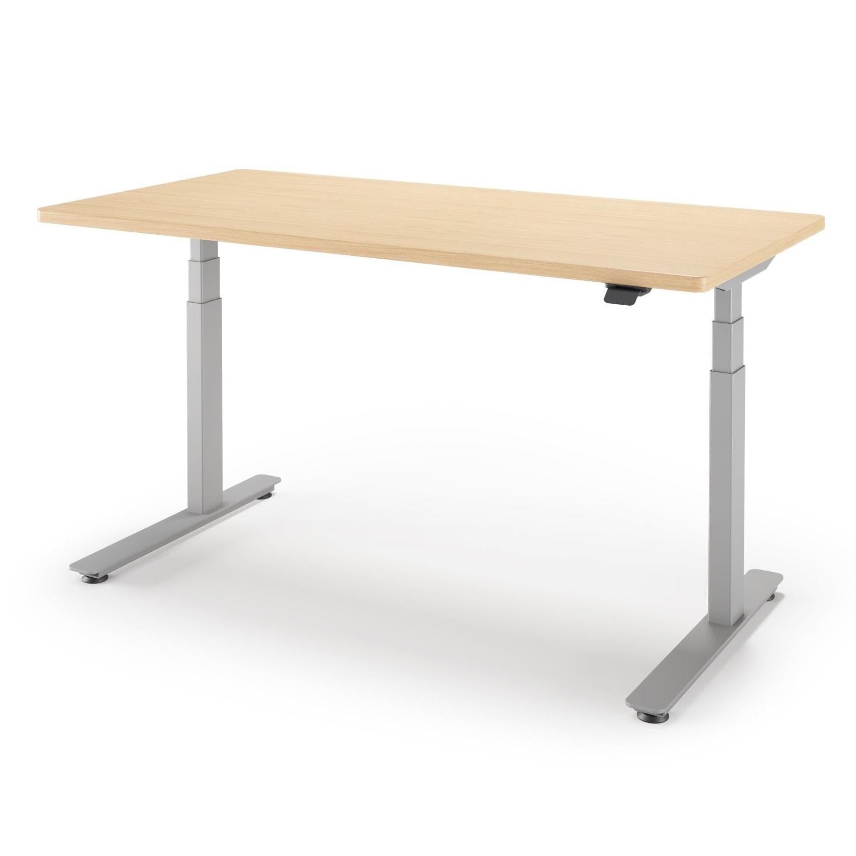 P1 ELITE Standing Desk in 3D Laminate 30x95-Almond Cherry-With Grommet Holes-Silver-iMovR