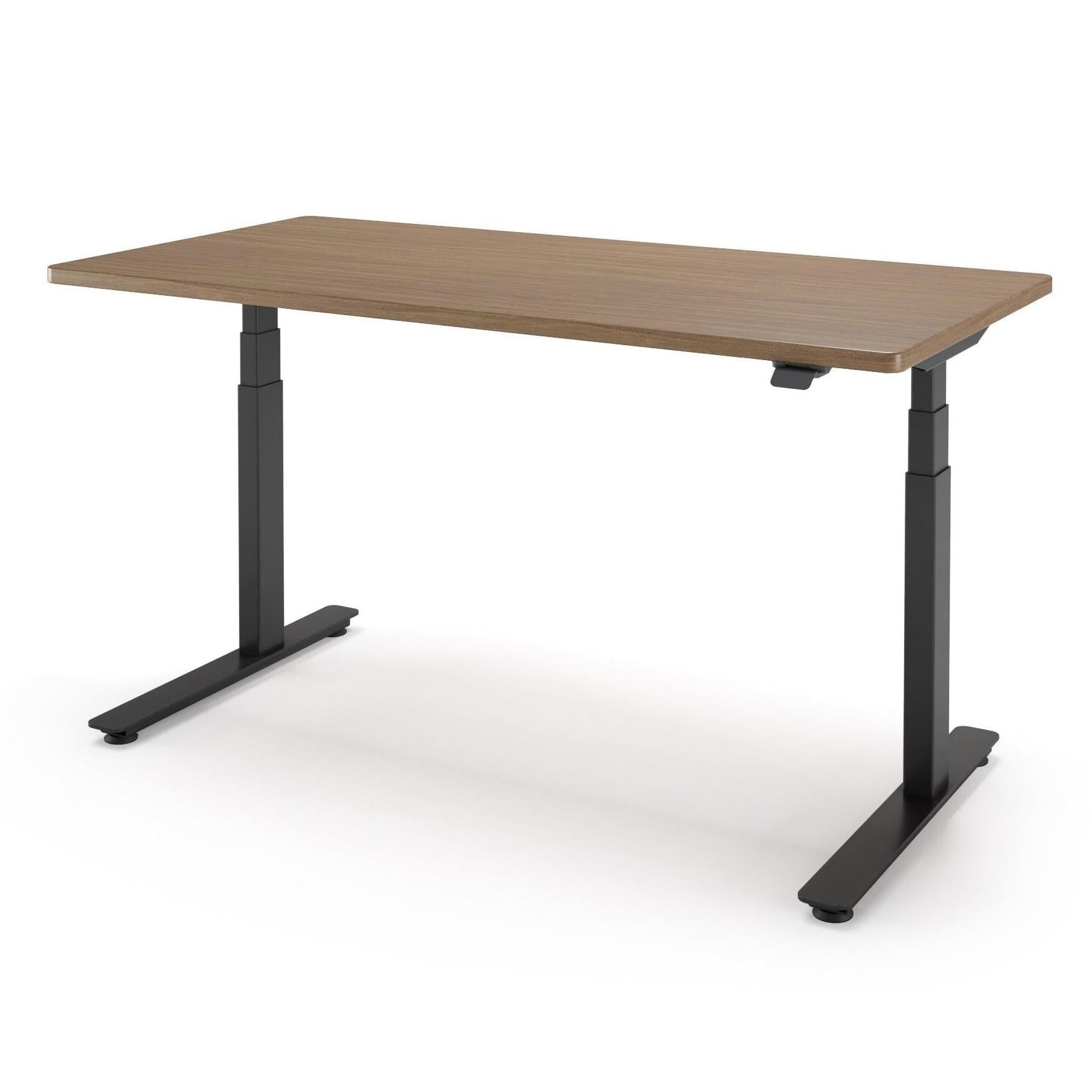P1 ELITE Standing Desk in 3D Laminate 30x95-Bella Walnut-With Grommet Holes-Black-iMovR