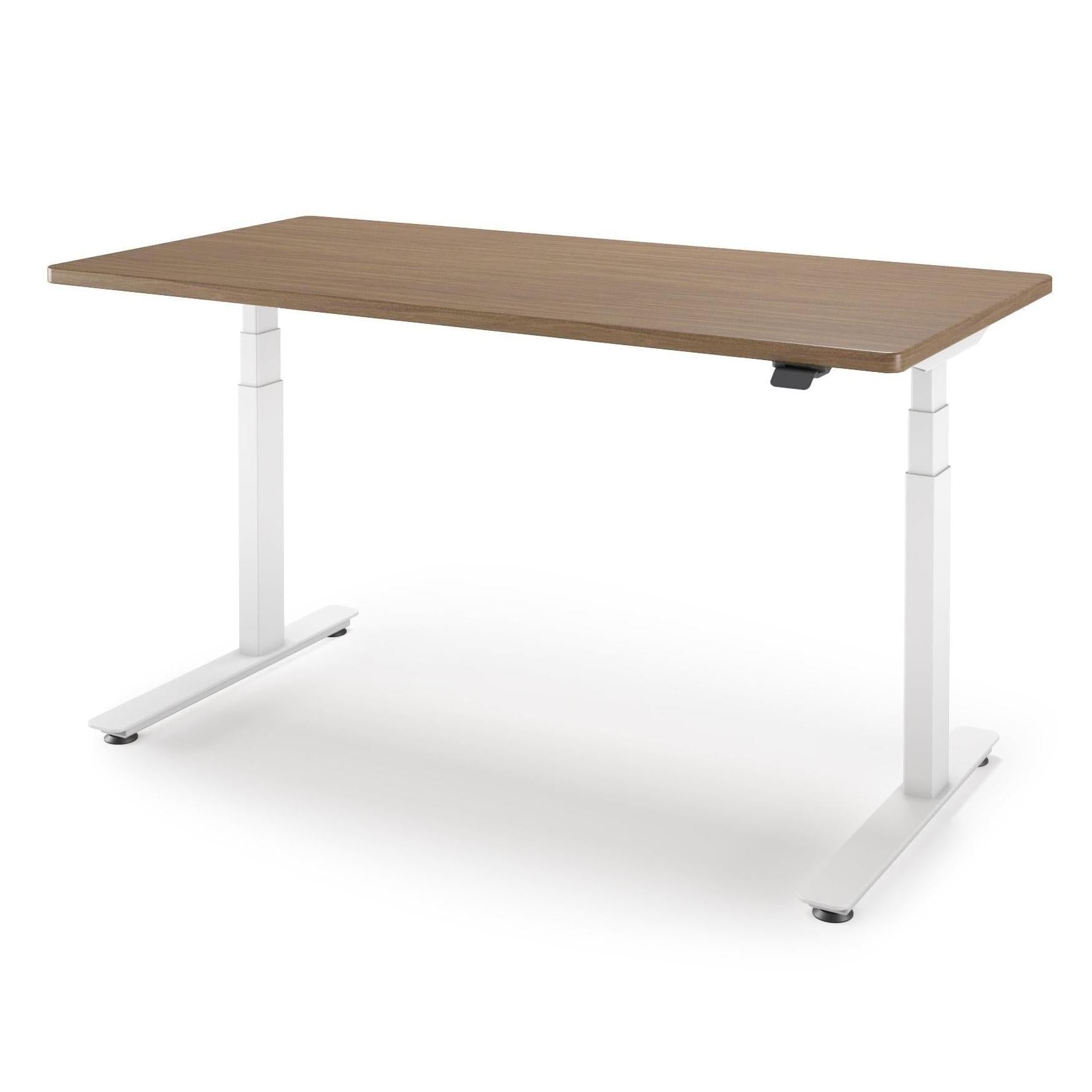 P1 ELITE Standing Desk in 3D Laminate 30x95-Bella Walnut-With Grommet Holes-White-iMovR