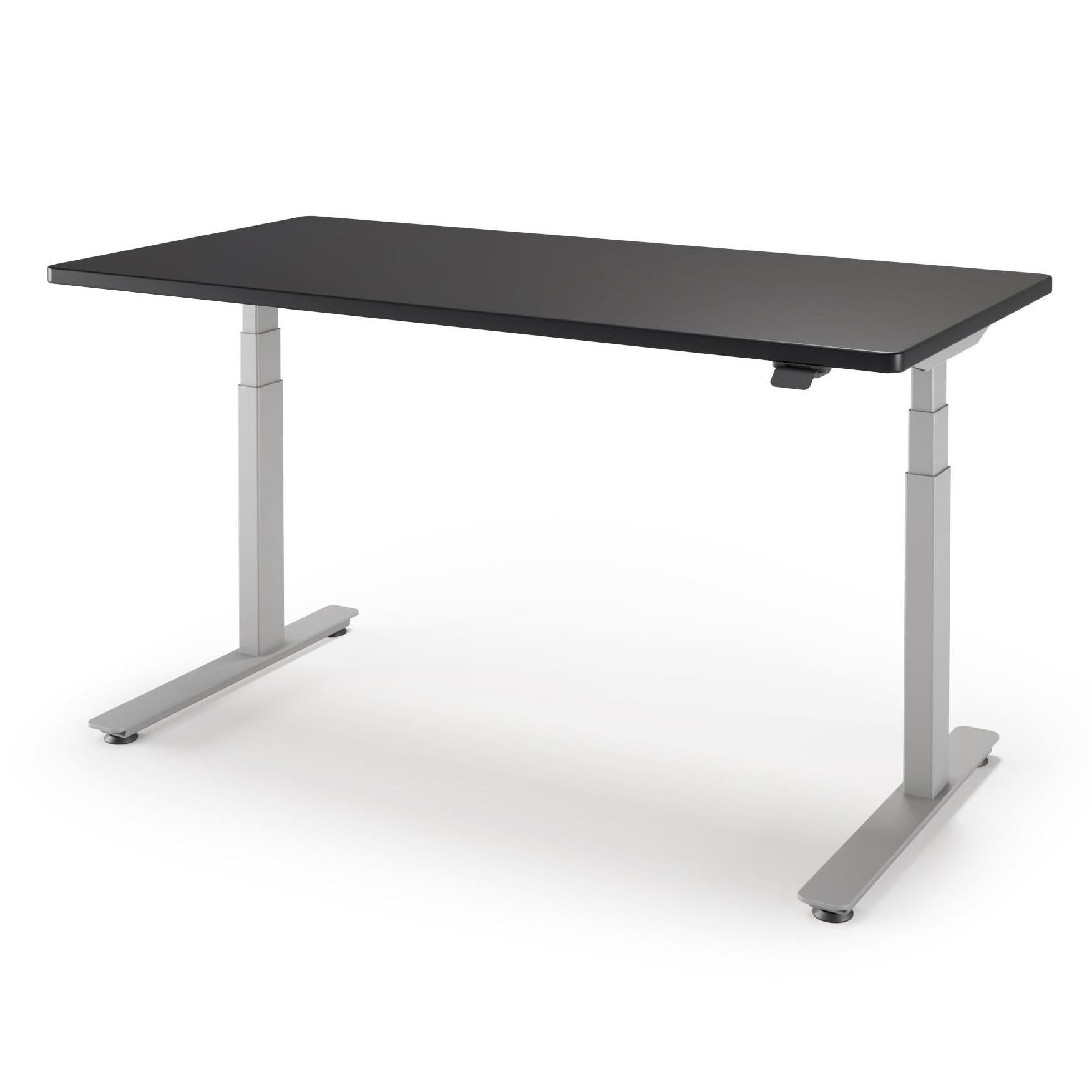 P1 ELITE Standing Desk in 3D Laminate 30x95-Black-With Grommet Holes-Silver-iMovR