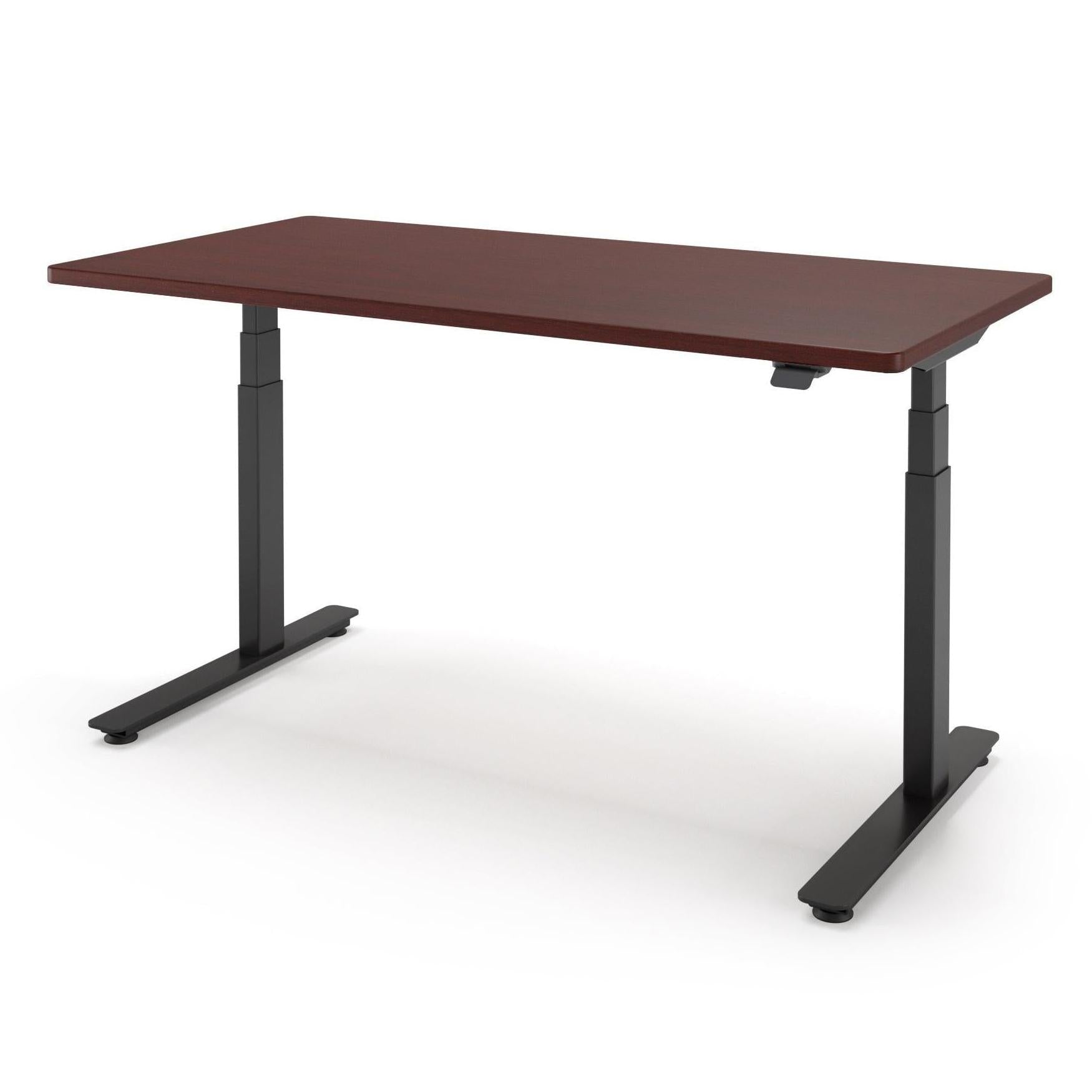 P1 ELITE Standing Desk in 3D Laminate 30x95-Clove Mahogany-With Grommet Holes-Black-iMovR