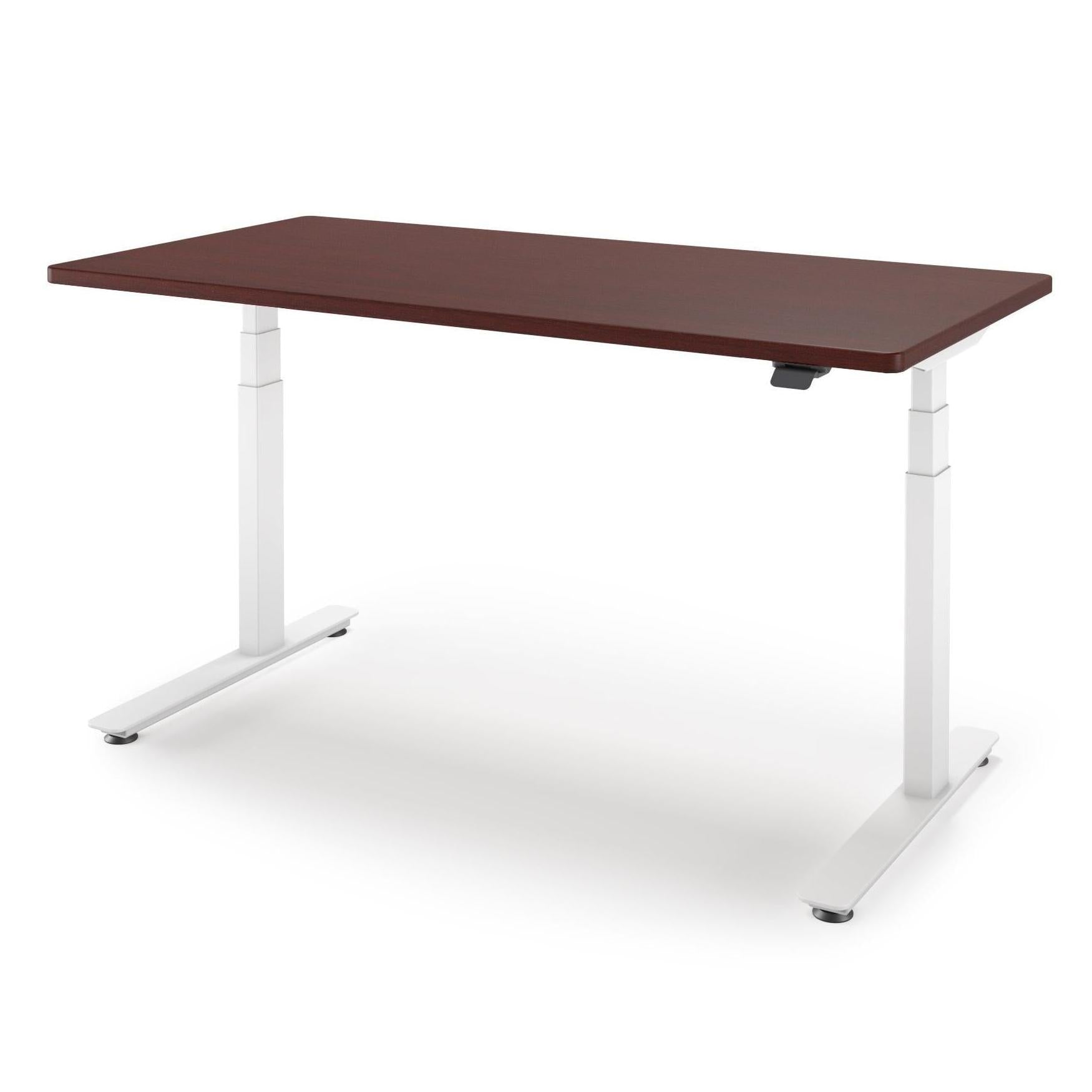 P1 ELITE Standing Desk in 3D Laminate 30x95-Clove Mahogany-With Grommet Holes-White-iMovR