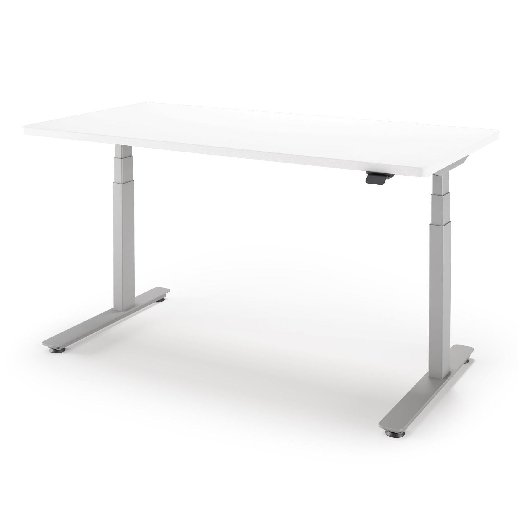P1 ELITE Standing Desk in 3D Laminate 30x95-Designer White-With Grommet Holes-Silver-iMovR
