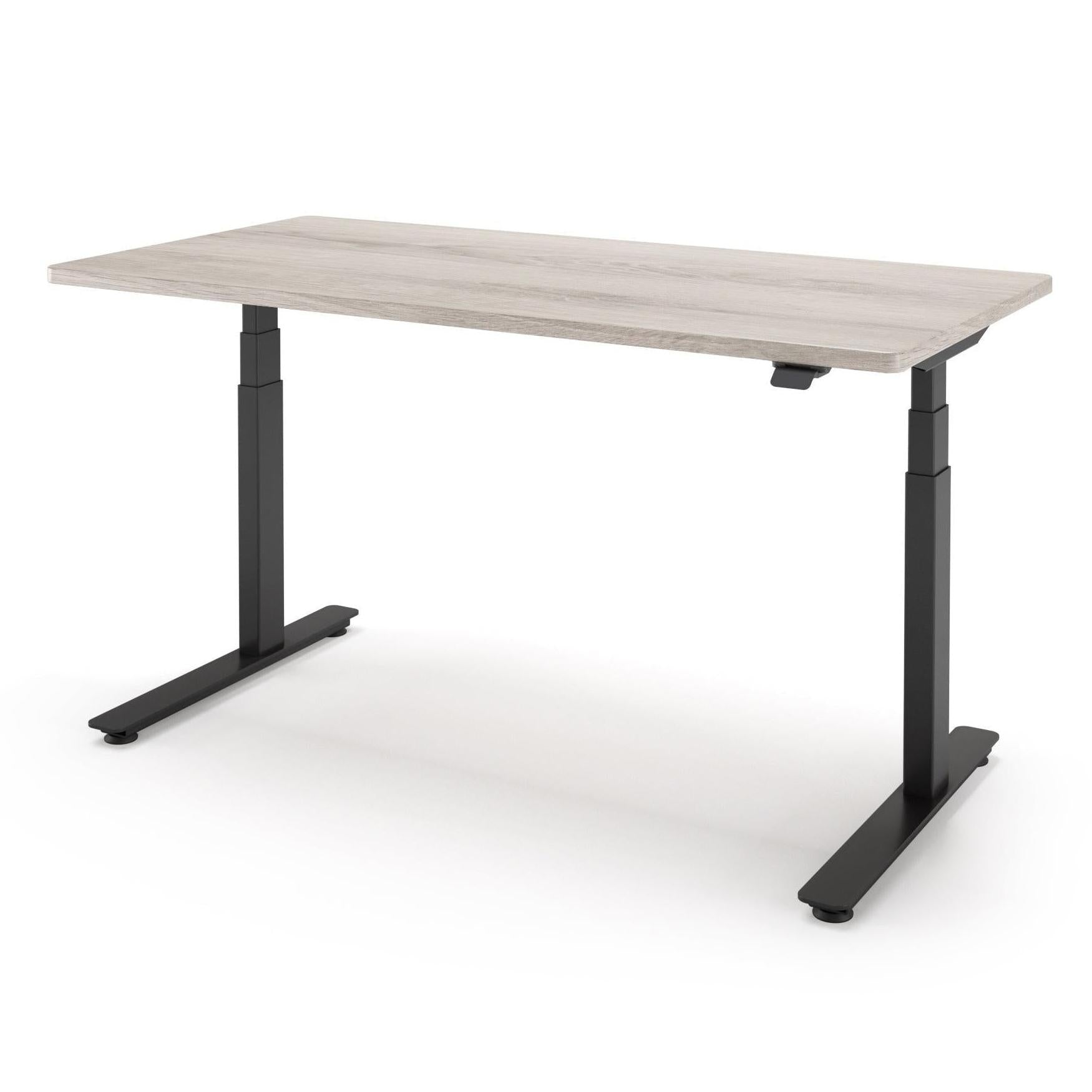 P1 ELITE Standing Desk in 3D Laminate 30x95-Driftwood-With Grommet Holes-Black-iMovR