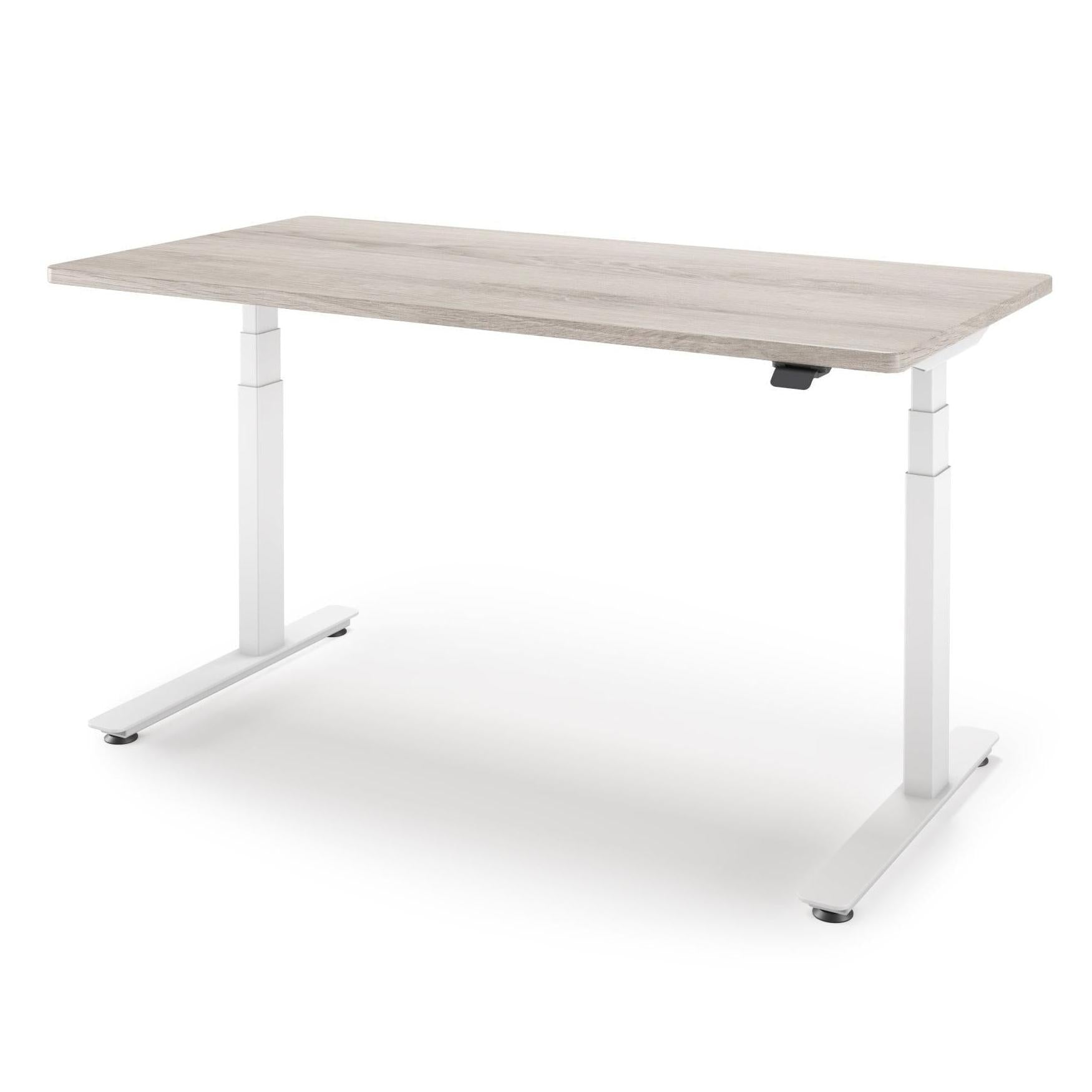 P1 ELITE Standing Desk in 3D Laminate 30x95-Driftwood-With Grommet Holes-White-iMovR