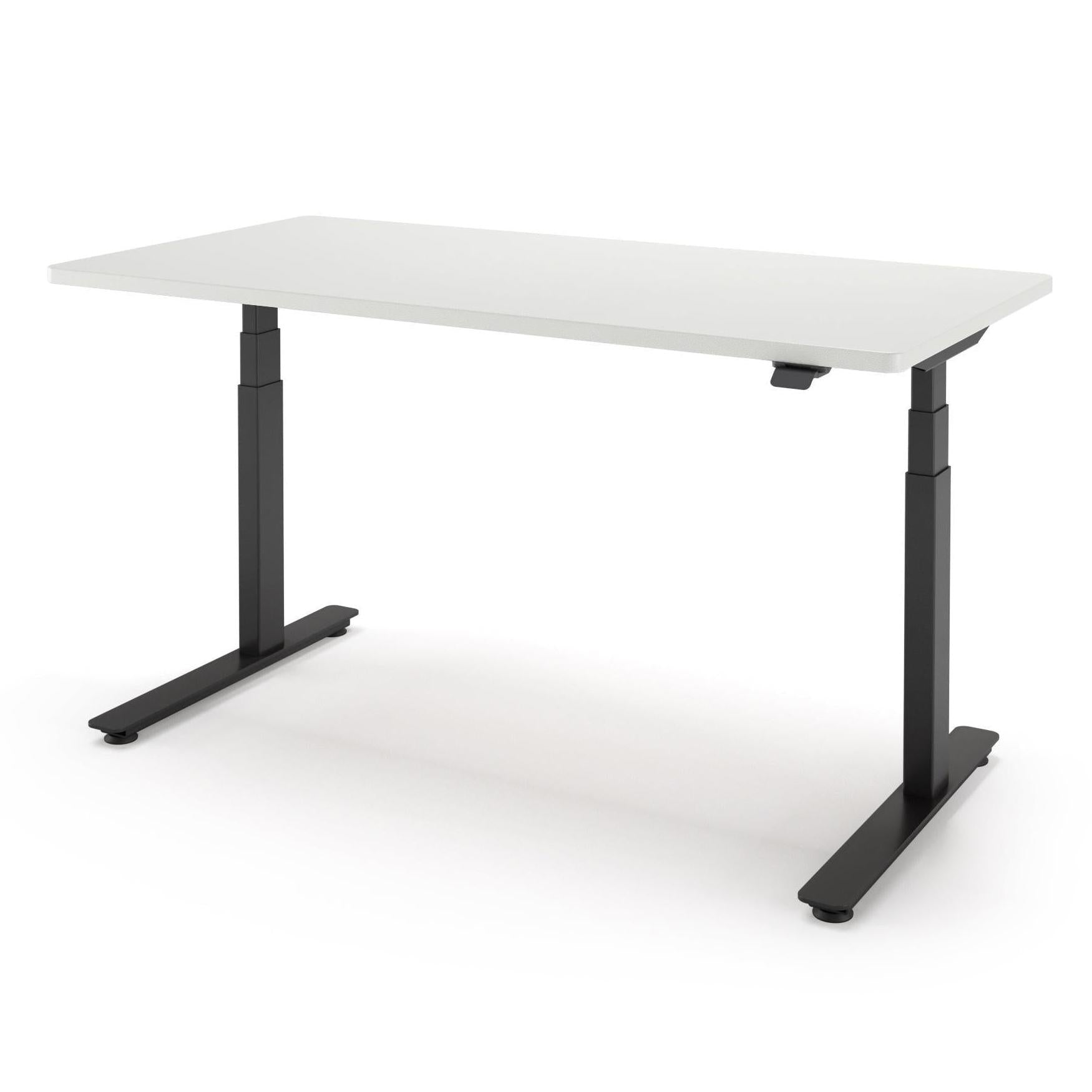 P1 ELITE Standing Desk in 3D Laminate 30x95-Shark Gray-With Grommet Holes-Black-iMovR