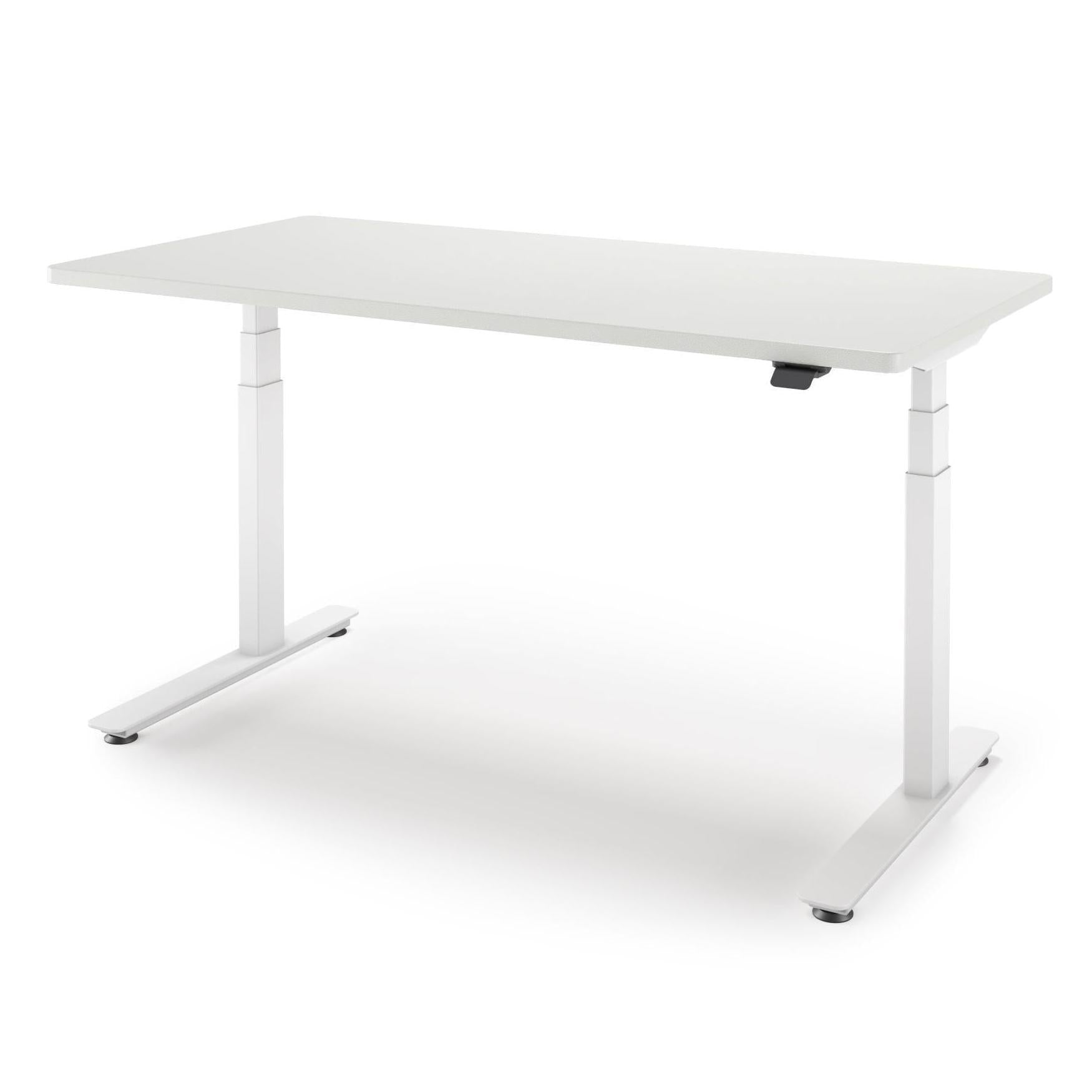 P1 ELITE Standing Desk in 3D Laminate 30x95-Shark Gray-With Grommet Holes-White-iMovR