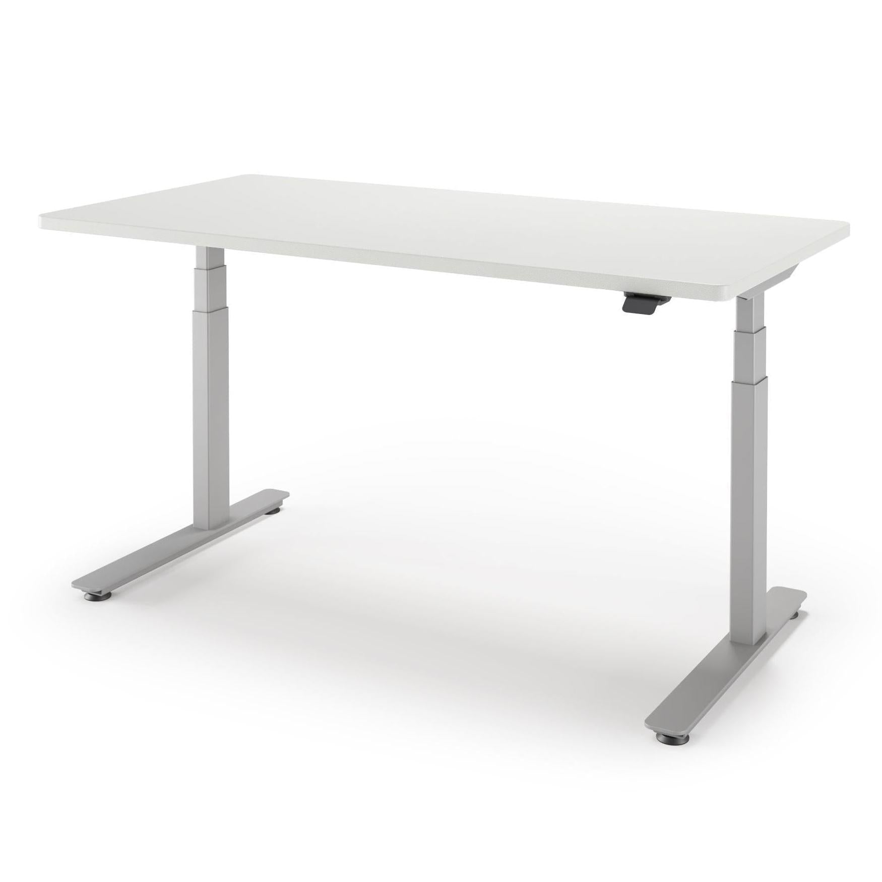 P1 ELITE Standing Desk in 3D Laminate 30x95-Shark Gray-With Grommet Holes-Silver-iMovR