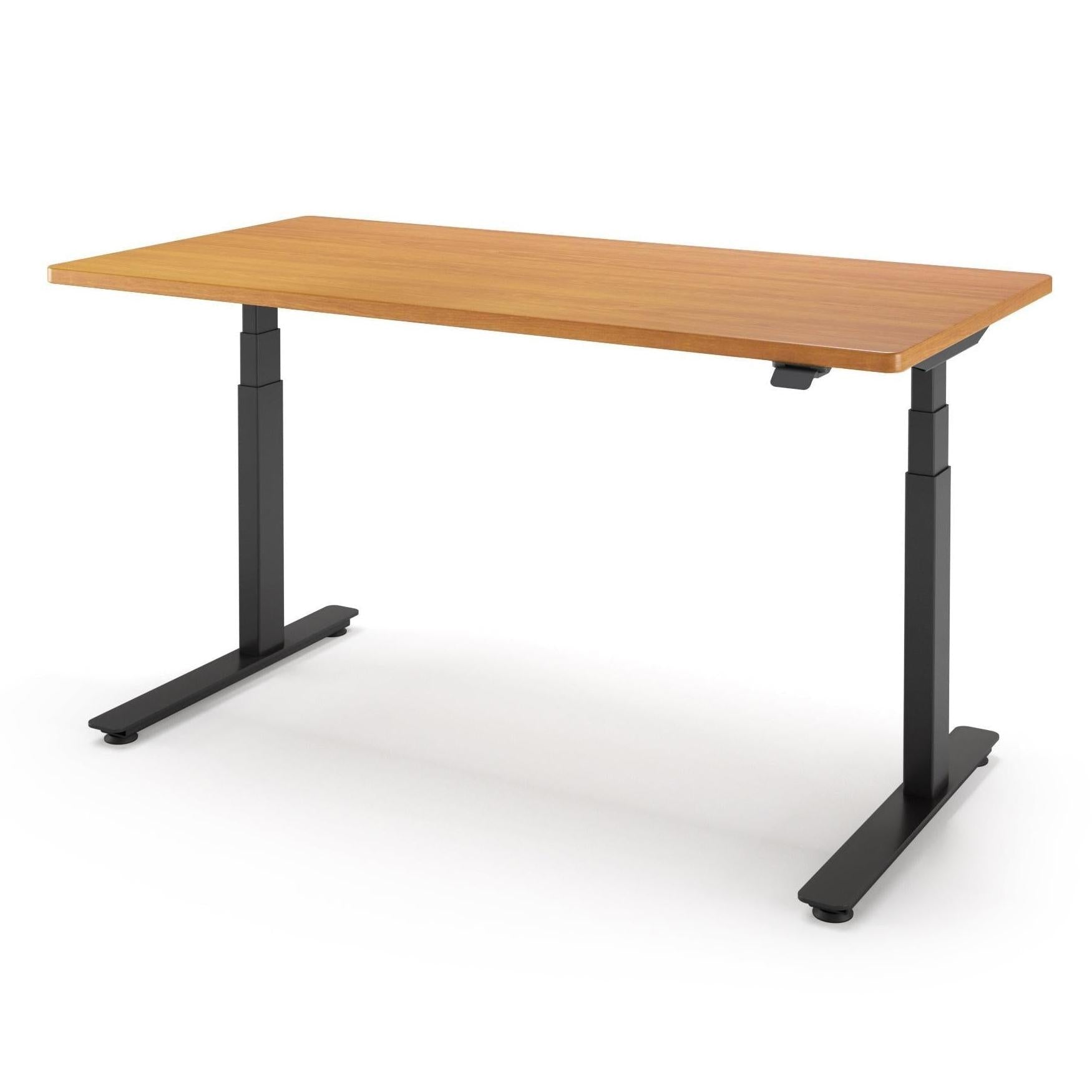 P1 ELITE Standing Desk in 3D Laminate 30x95-Hayward Cherry-With Grommet Holes-Black-iMovR