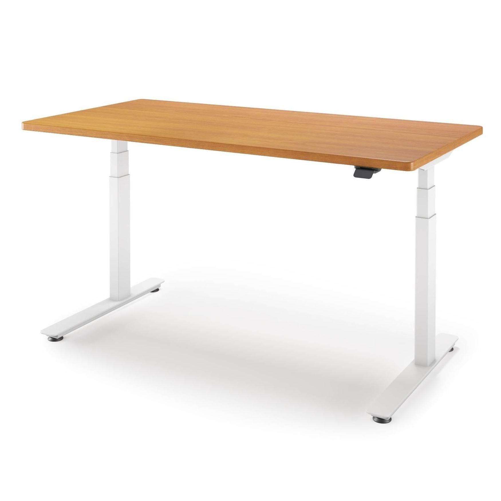 P1 ELITE Standing Desk in 3D Laminate 30x95-Hayward Cherry-With Grommet Holes-White-iMovR