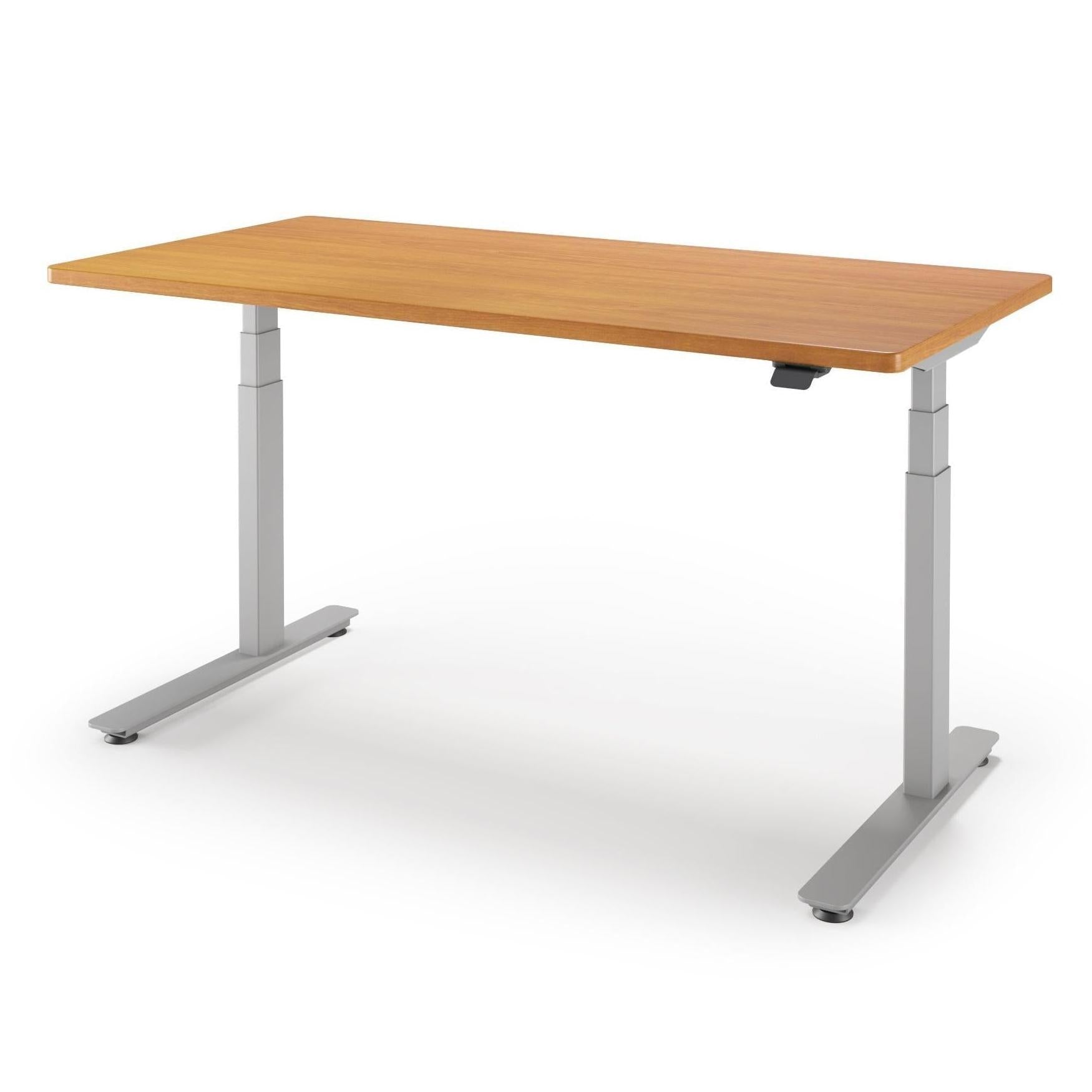 P1 ELITE Standing Desk in 3D Laminate 30x95-Hayward Cherry-With Grommet Holes-Silver-iMovR